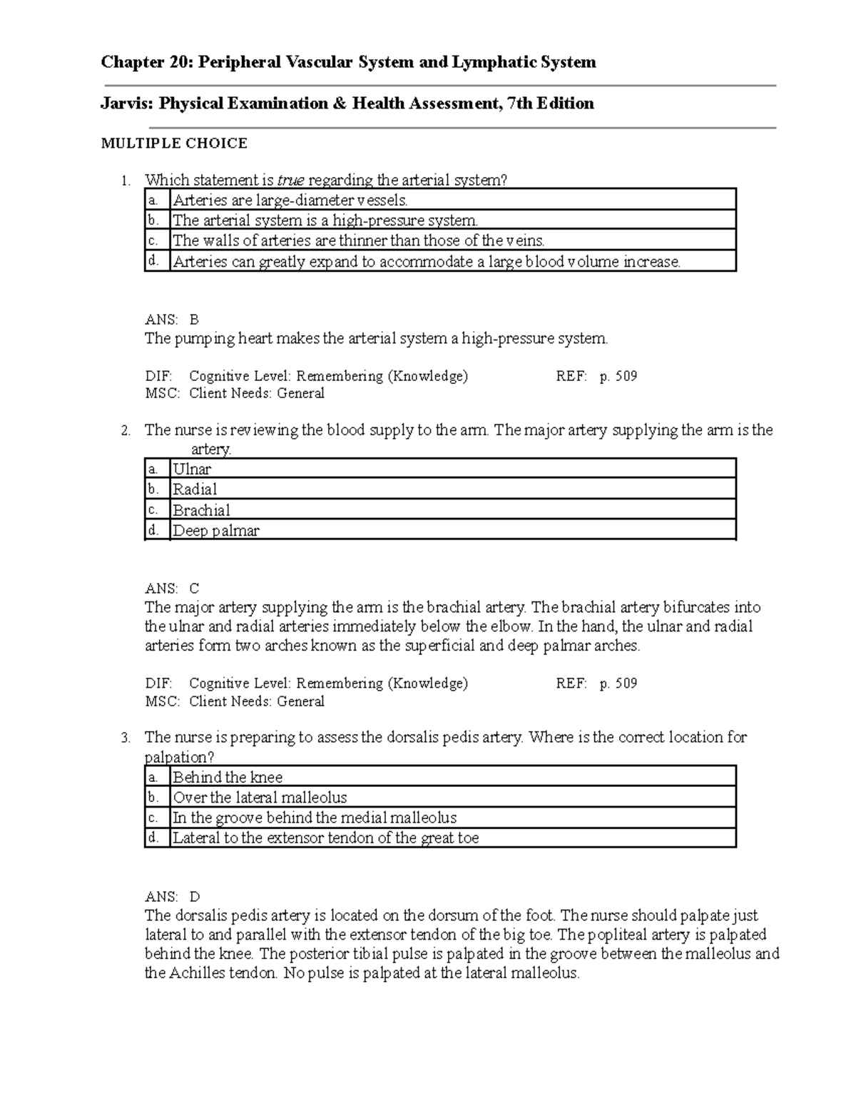 Ch 20 Peripheral Vascular and Lymphatic System Chapter 20