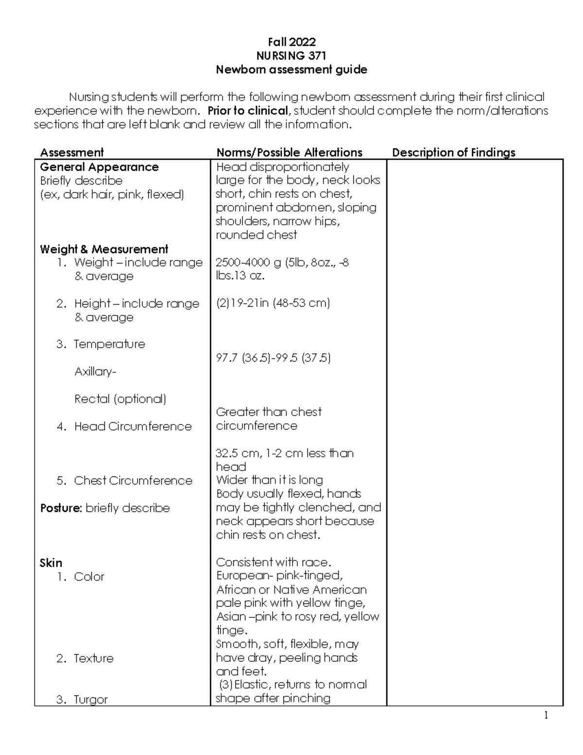 Neonatal Assessment Guide Copy Fall 2022 NURSING 371 Newborn   Thumb 1200 1553 