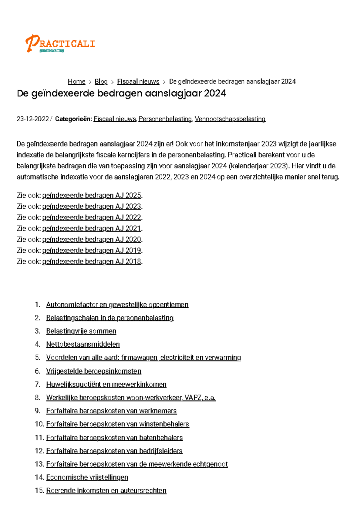 De Geïndexeerde Bedragen Aanslagjaar 2024 - Practicali - Home Blog ...