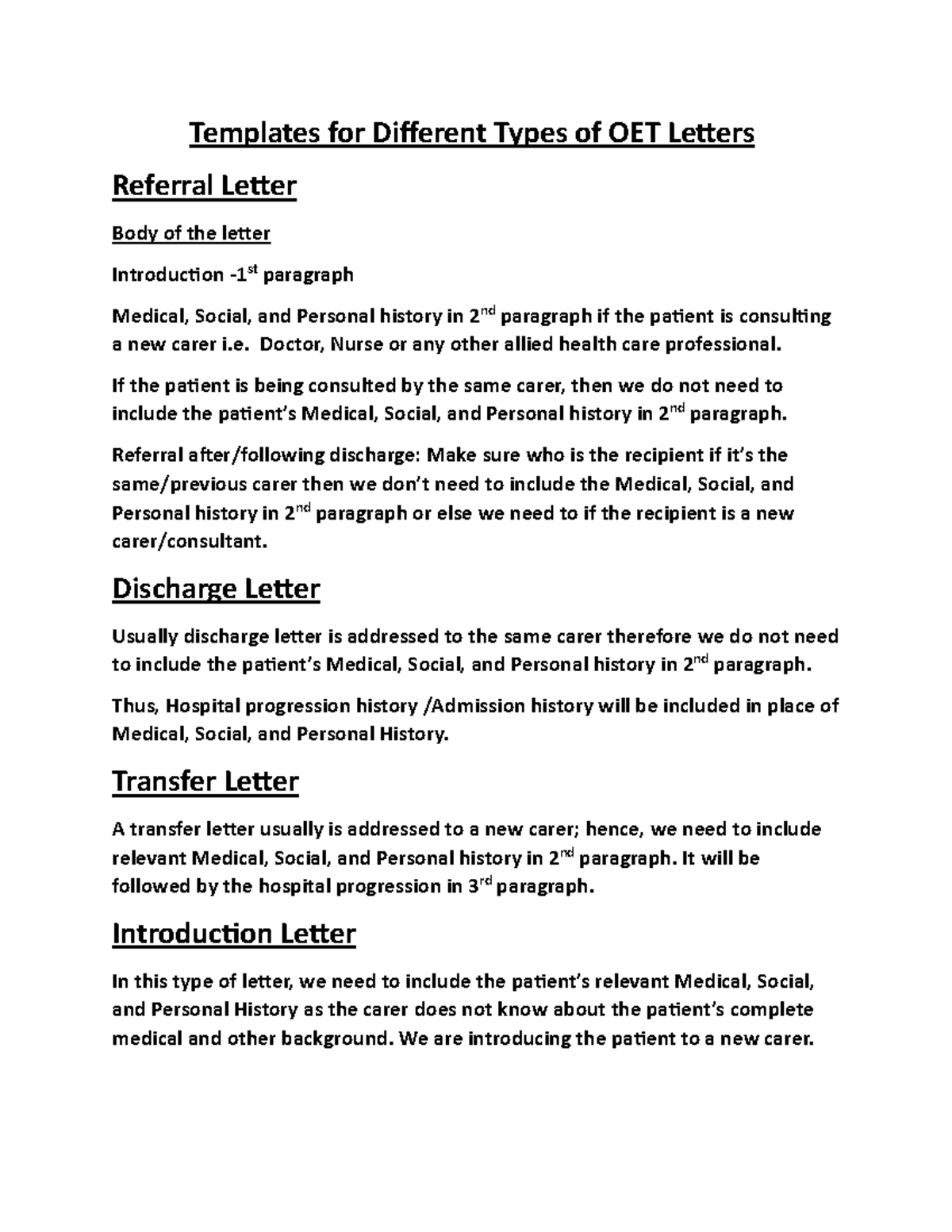 Arrangement of different sections in Letters - Templates for Different ...