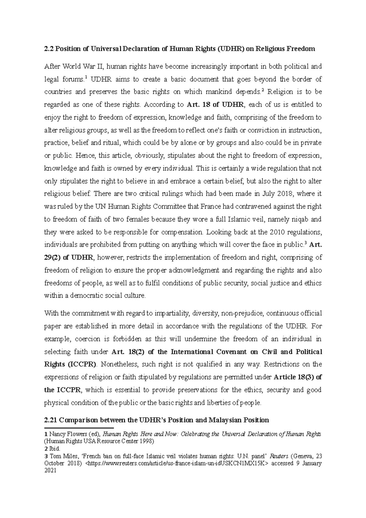 UDHR Position on Freedom of Religion 2 Position of Universal