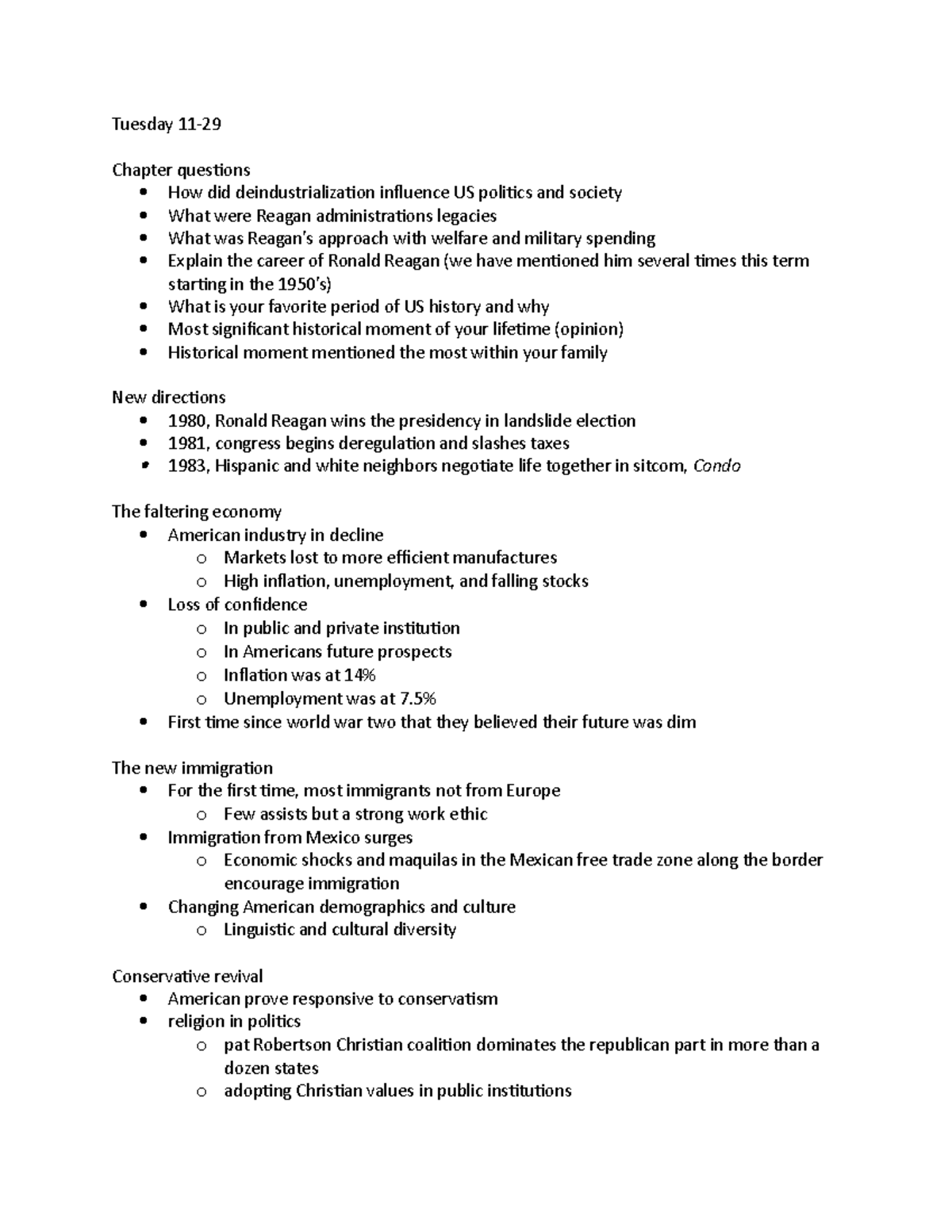 US History week 15 - Professor Joseph's - Tuesday 11- Chapter questions ...