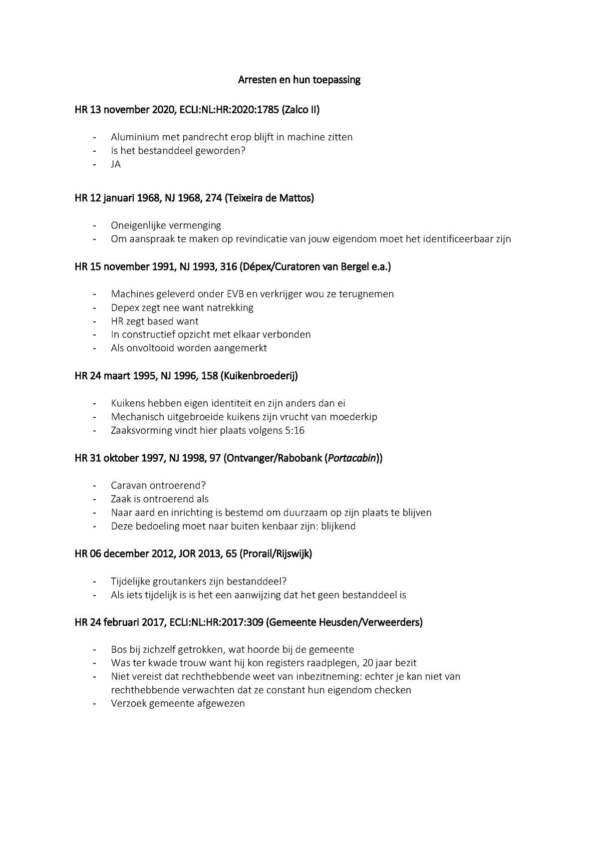 Arresten Samenvatting - Arresten En Hun Toepassing HR 13 November 2020 ...