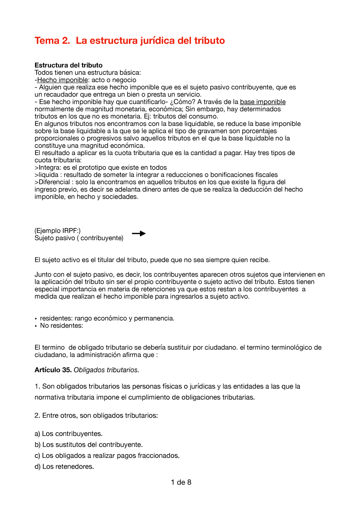 Tema 2 Gestión Tributaria - Tema 2. La Estructura Jurídica Del Tributo ...