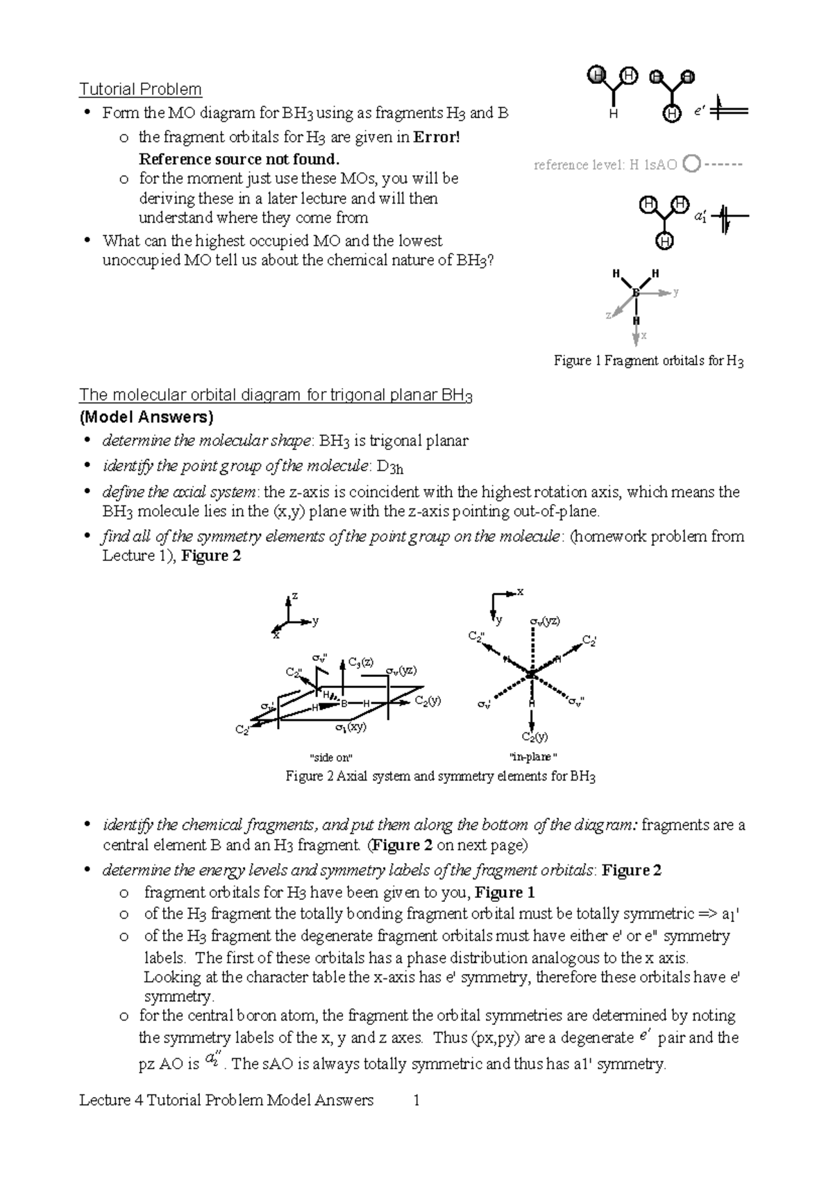 Tut MO diagram BH3 - Tutorial Problem • Form the MO diagram for BH 3 ...