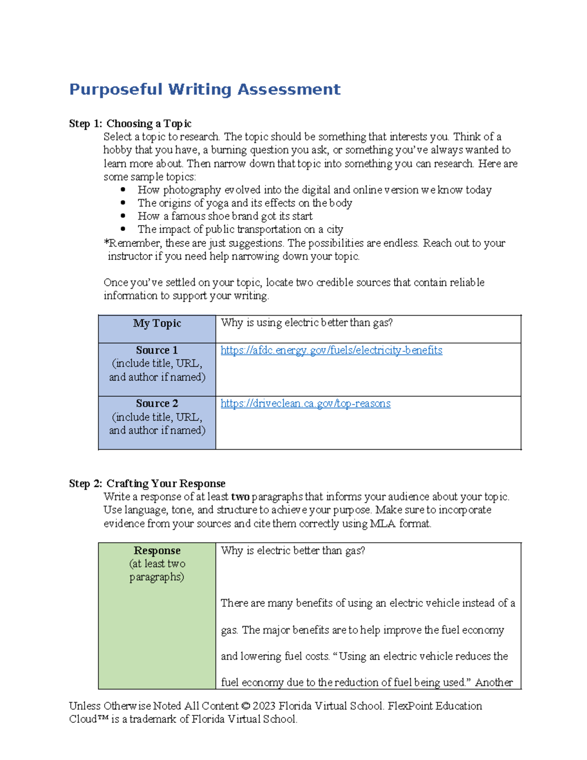01 03 purposeful writing - Purposeful Writing Assessment Step 1 ...