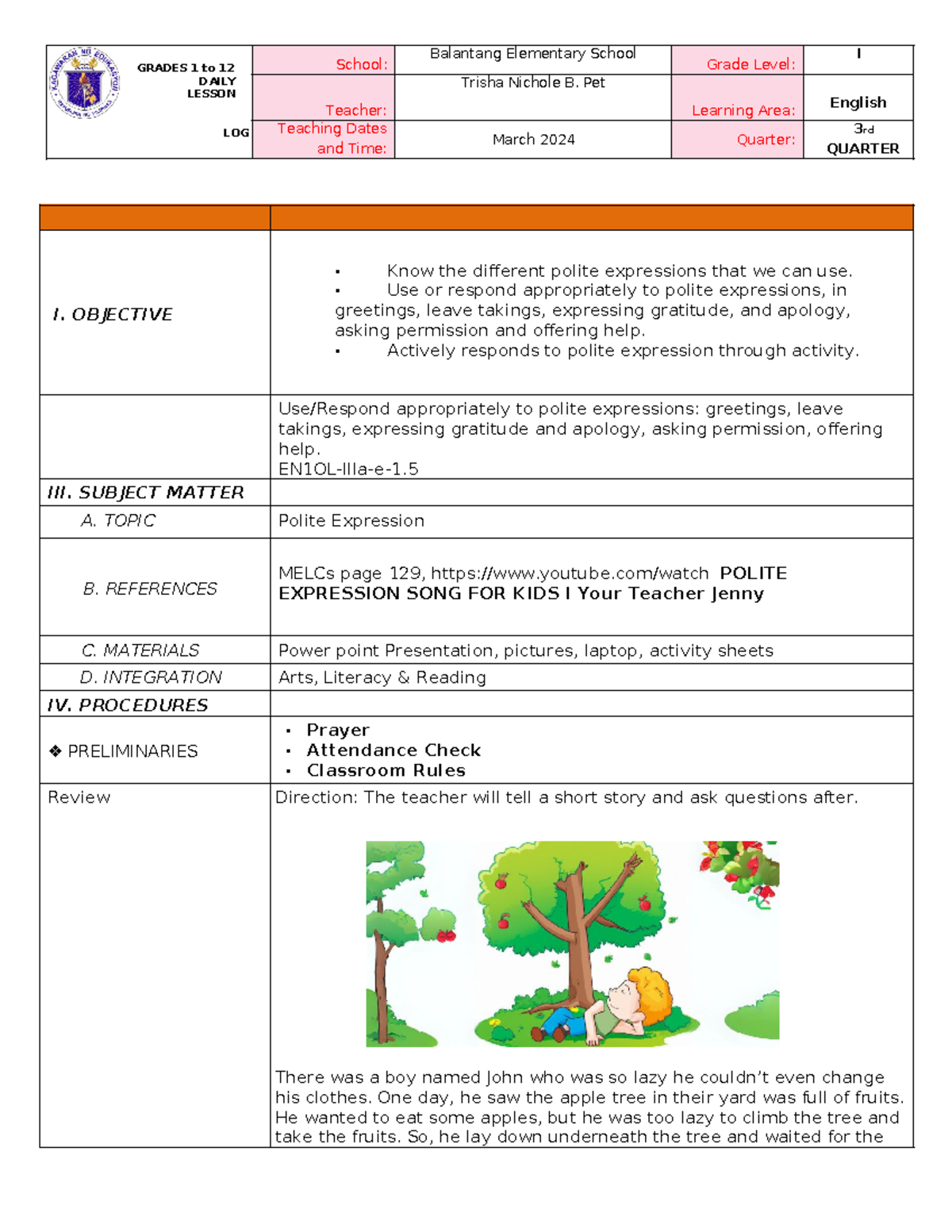 English LP-3-4-24 - Copy - GRADES 1 to 12 DAILY LESSON LOG School ...