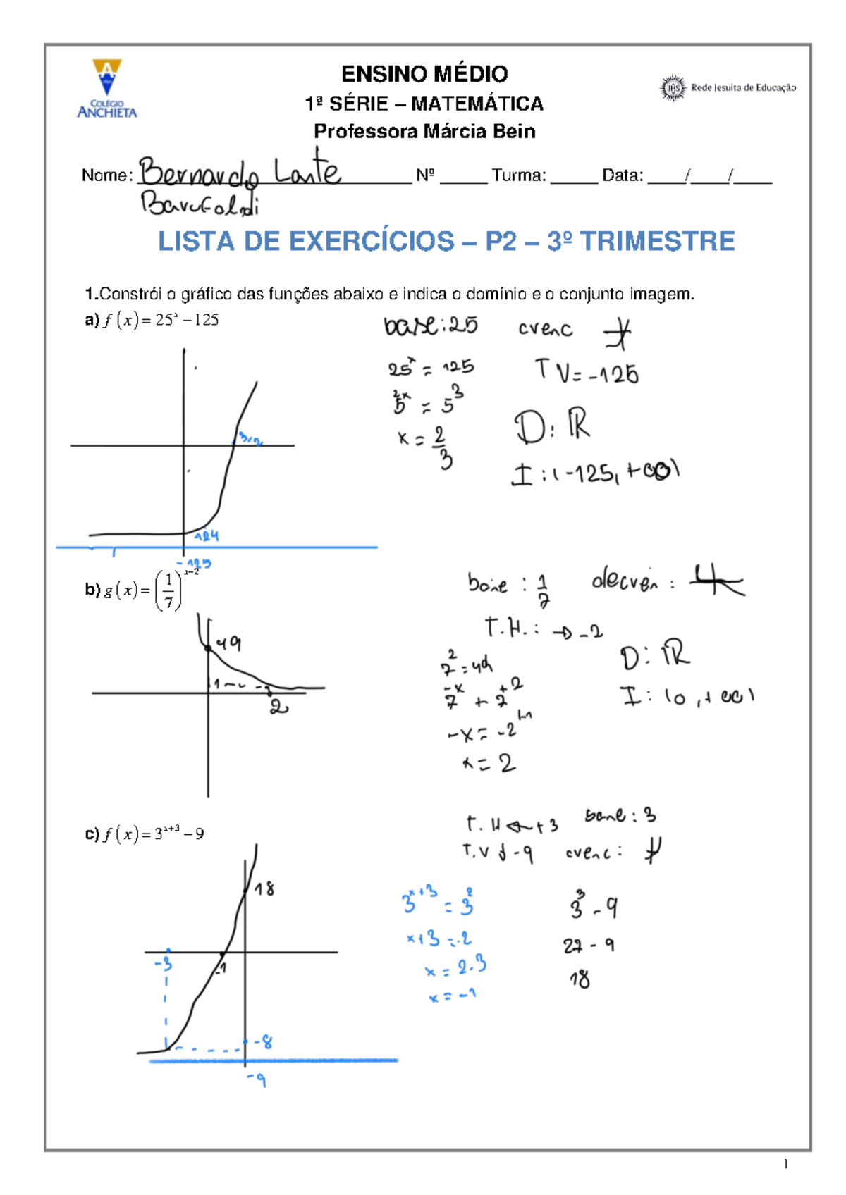 3Â° Trim. P2 - Fun. Exp. e Fun. Log - lista - ENSINO MÉDIO ####### 1ª ...