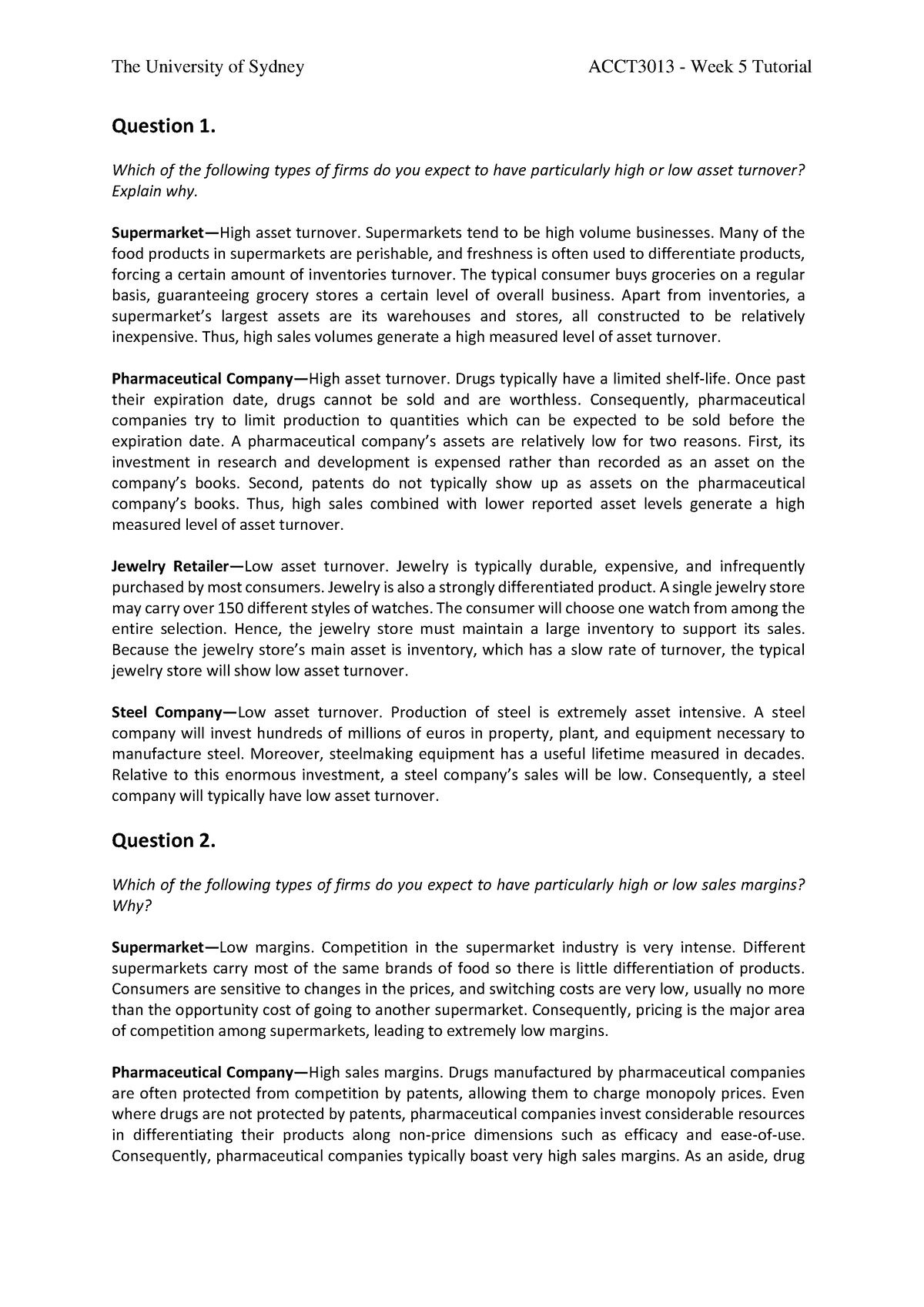 Week 5 Solutions-2 - TUT - The University Of Sydney ACCT3013 - Week 5 ...