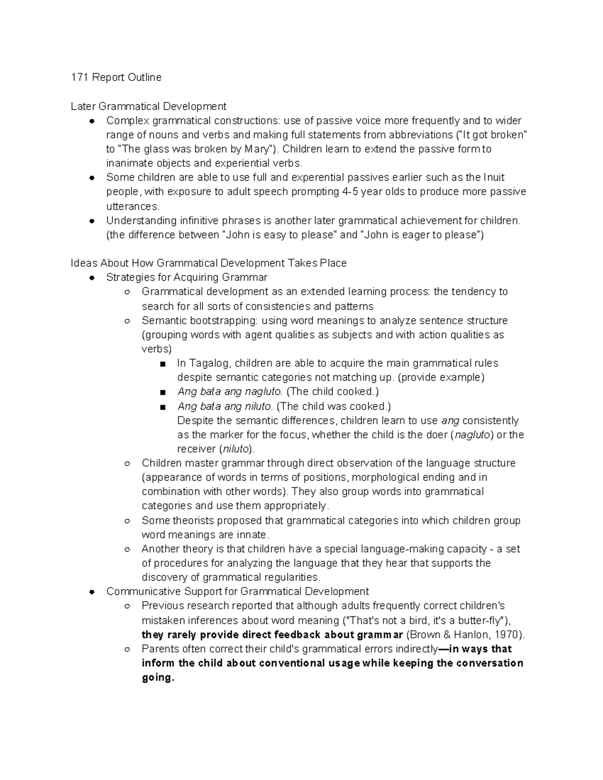 171 Report Outline - grammatical development - 171 Report Outline Later ...