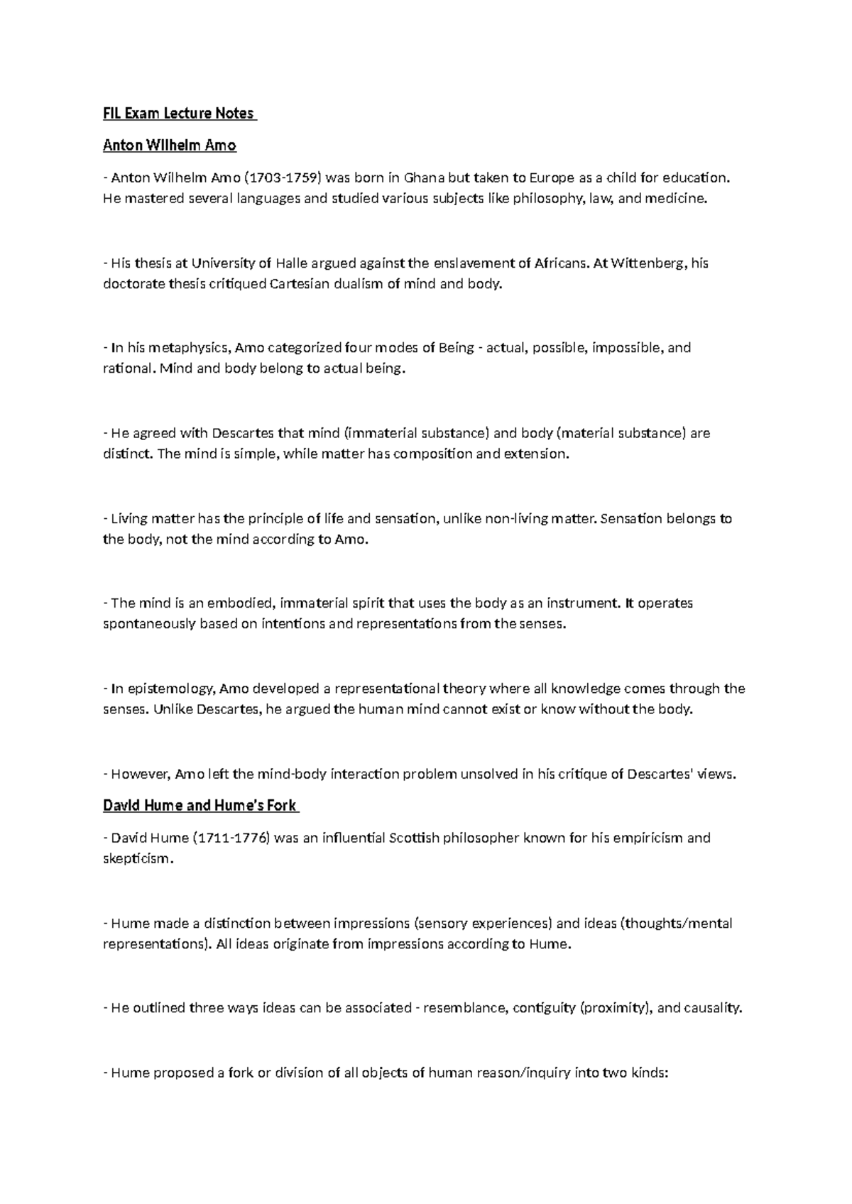FIL EXAM Lecture Notes - FIL Exam Lecture Notes Anton Wilhelm Amo Anton ...