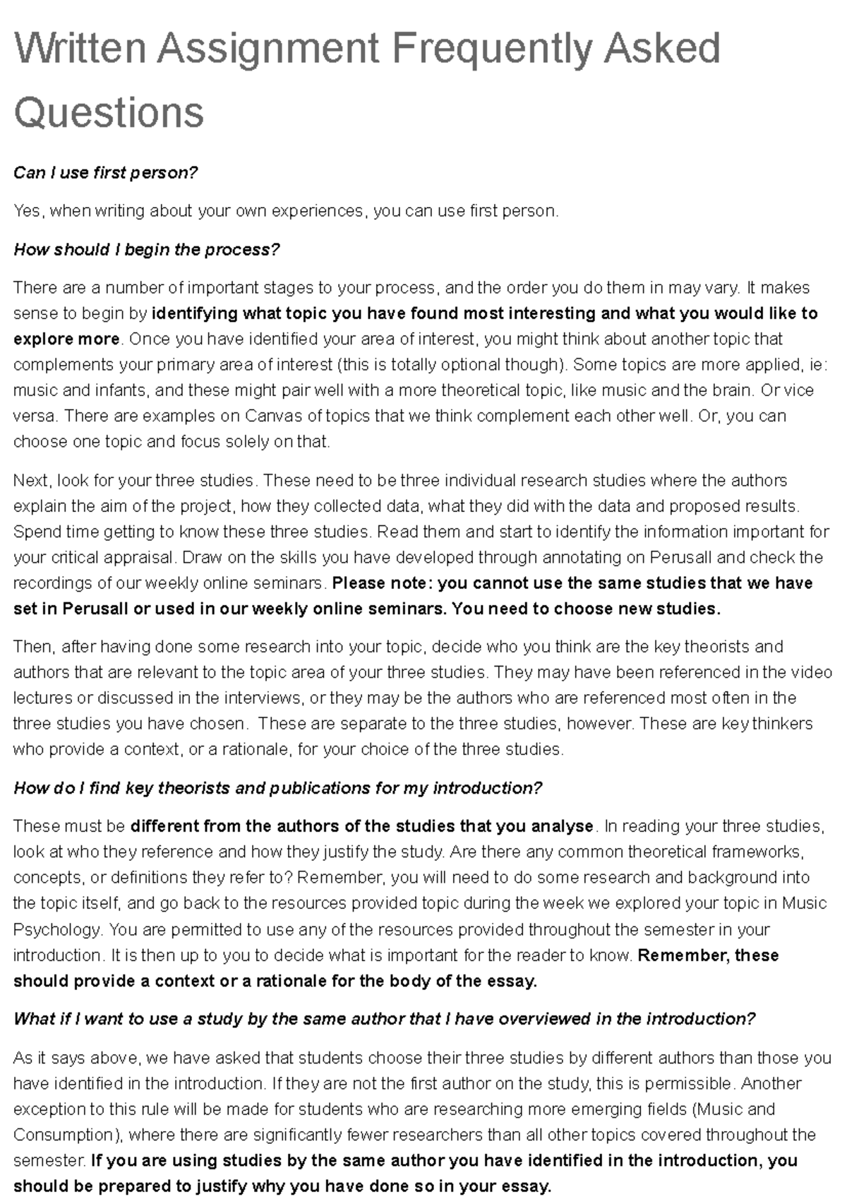 Written Assignment Frequently Asked Questions - How should I begin the ...