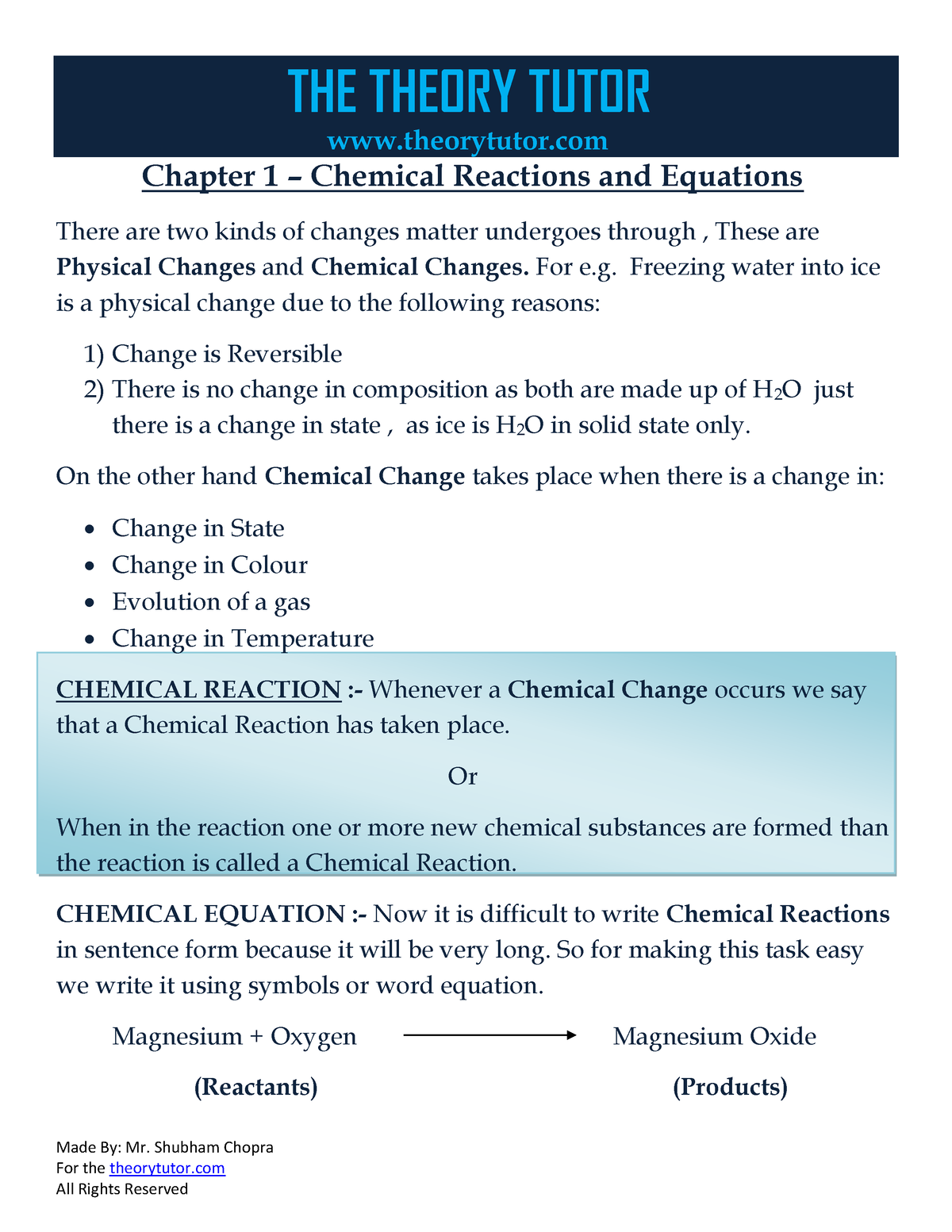 Chemical Reactions And Equations - Chemistry - MU - Studocu