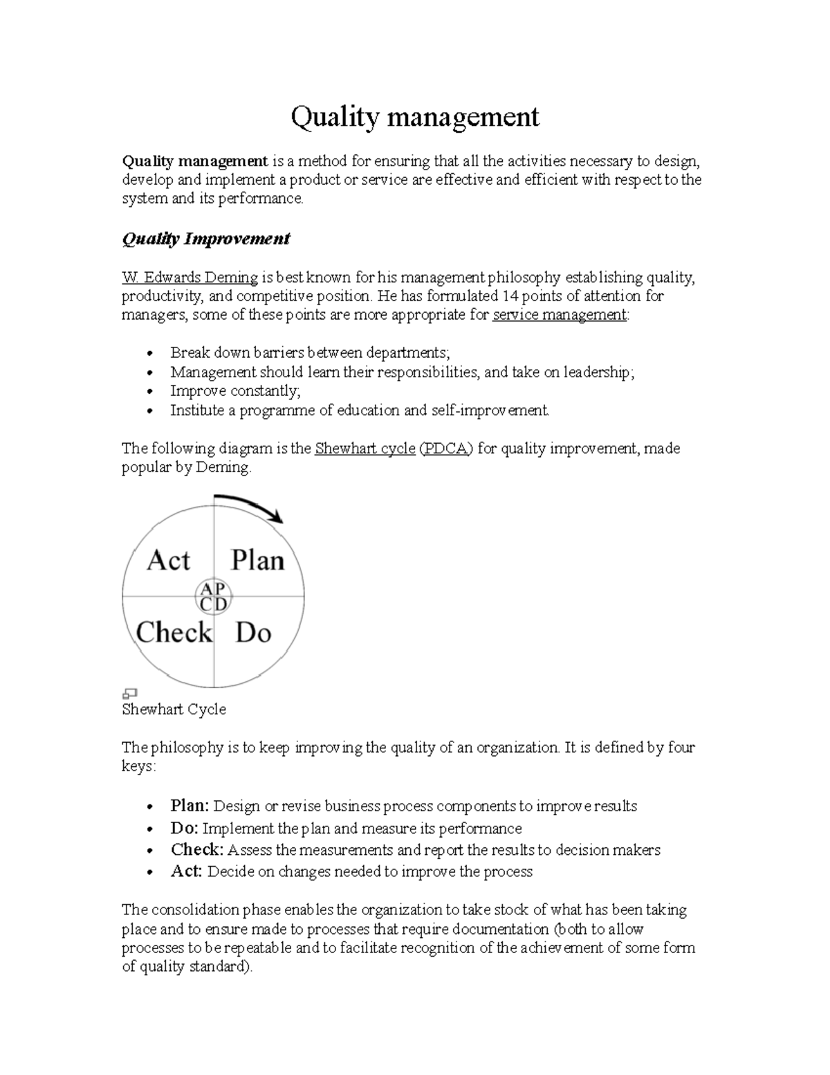 Pdfcoffee - math problems - Quality management Quality management is a ...