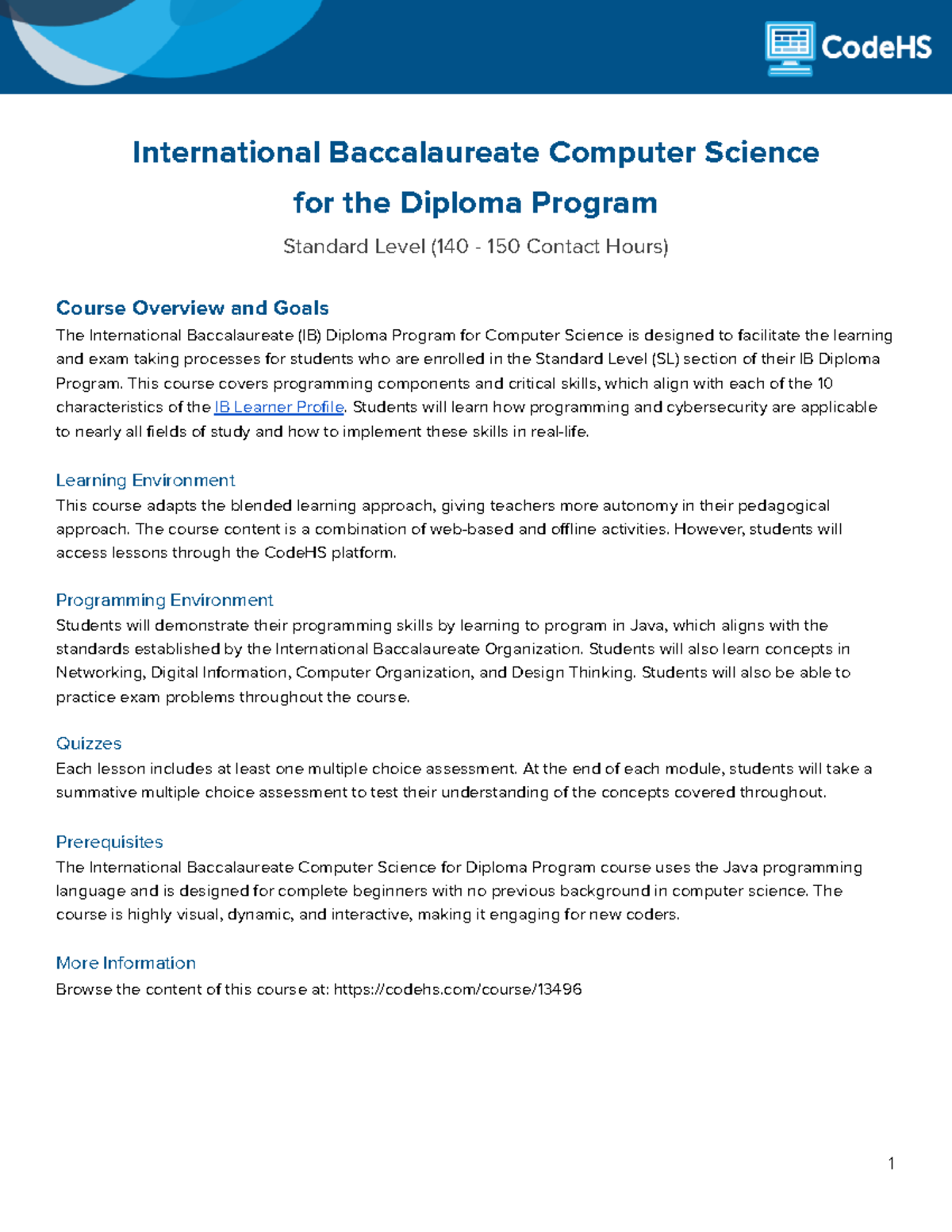 DP1 standard level - IB program - International Baccalaureate Computer ...