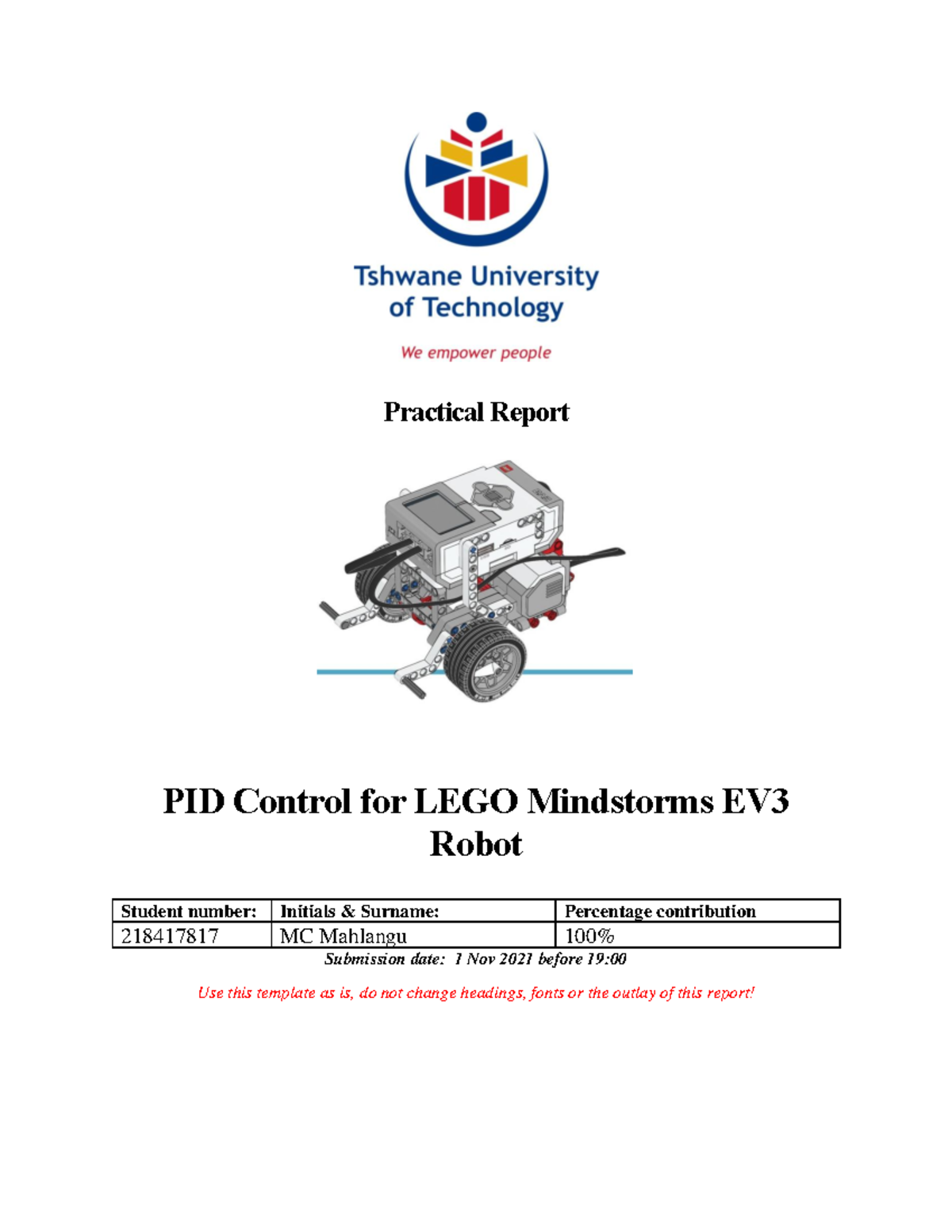 PAU207B Practical Report PID - Practical Report PID Control for LEGO ...