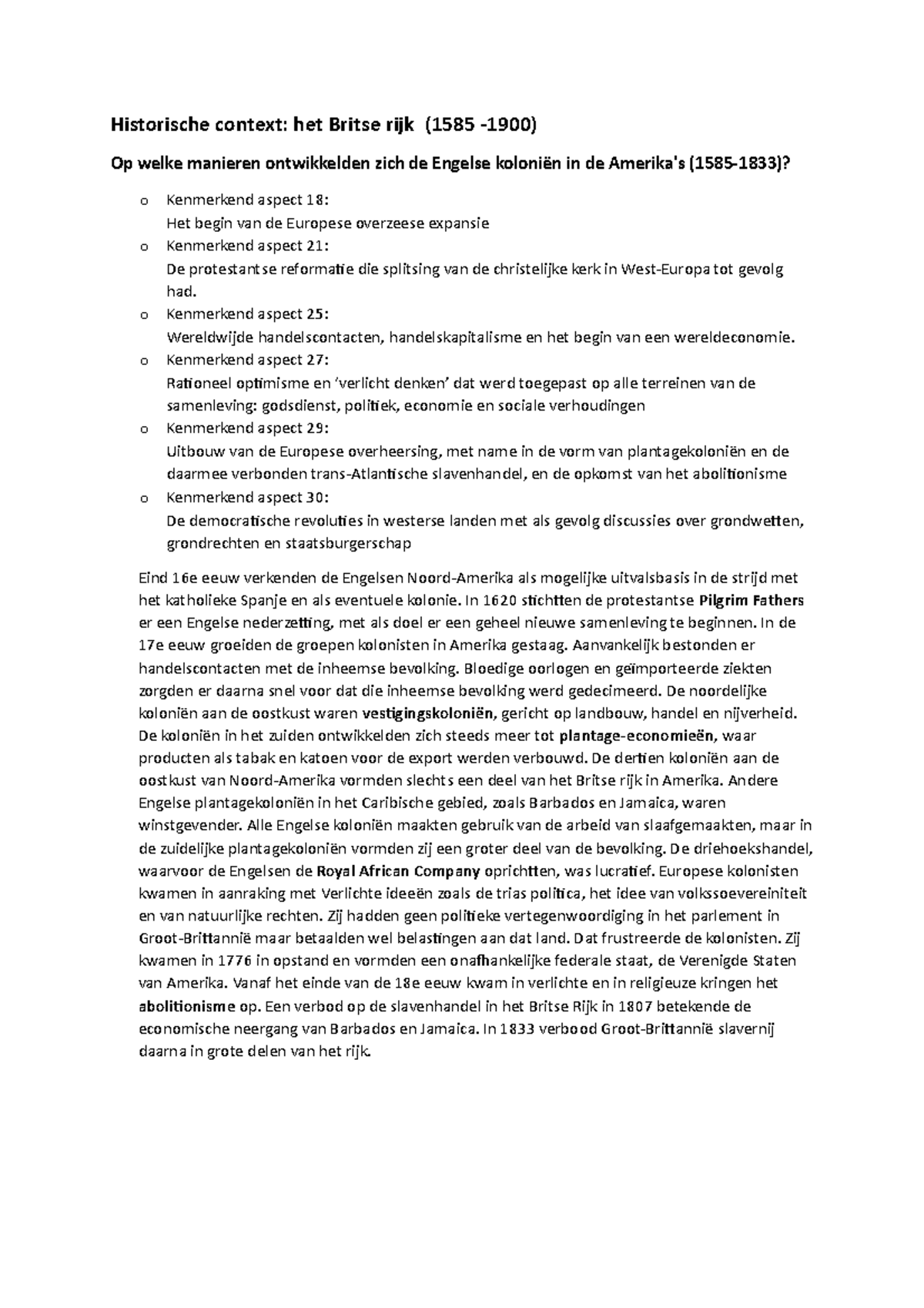 Britse Rijk (1585 1900) samenvatting Historische context het Britse rijk (1585 1900) Op