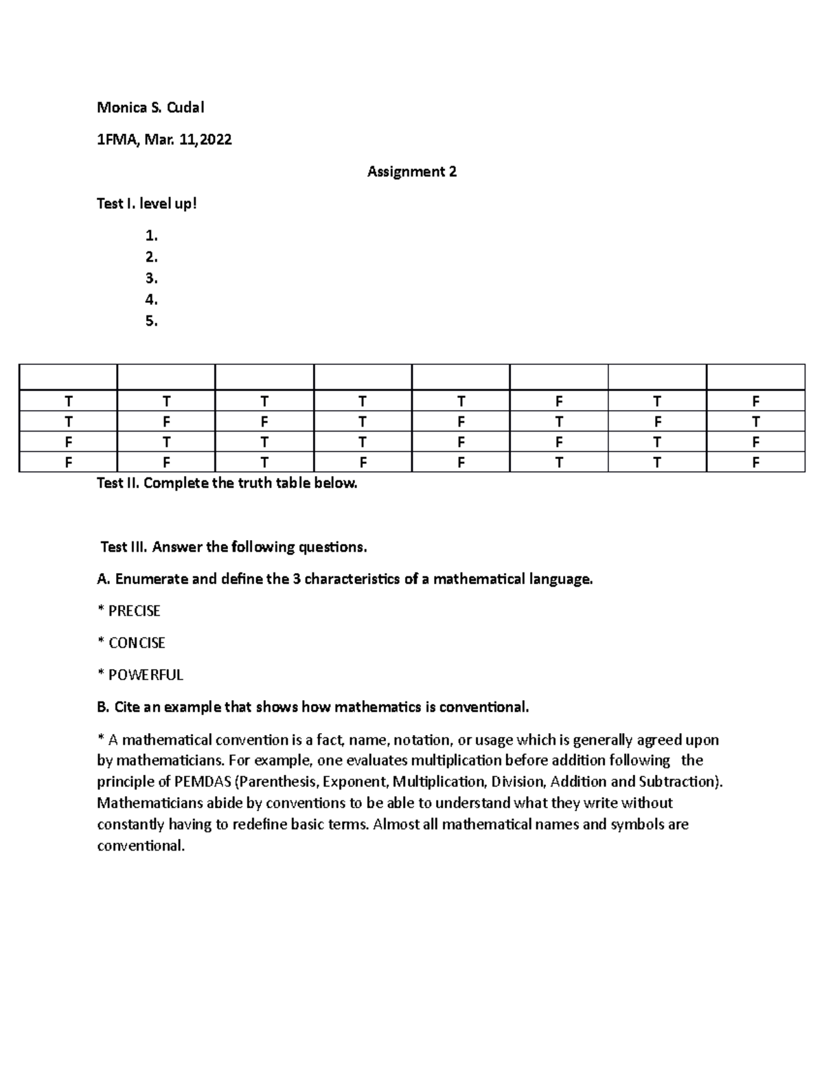 mathematics in modern world - Monica S. Cudal 1FMA, Mar. 11, Assignment ...