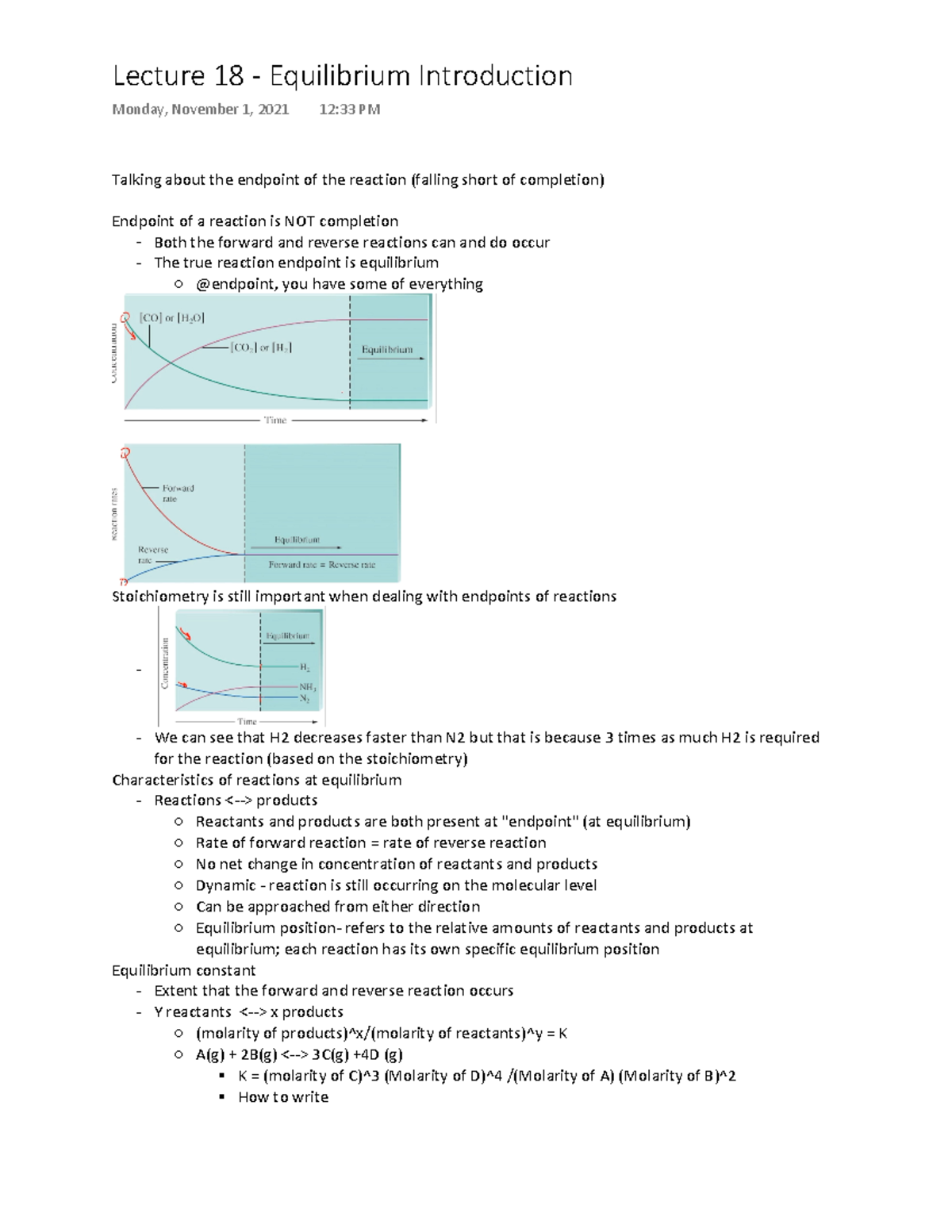 Equ notes Talking about the endpoint of the reaction (falling short of completion) Endpoint of