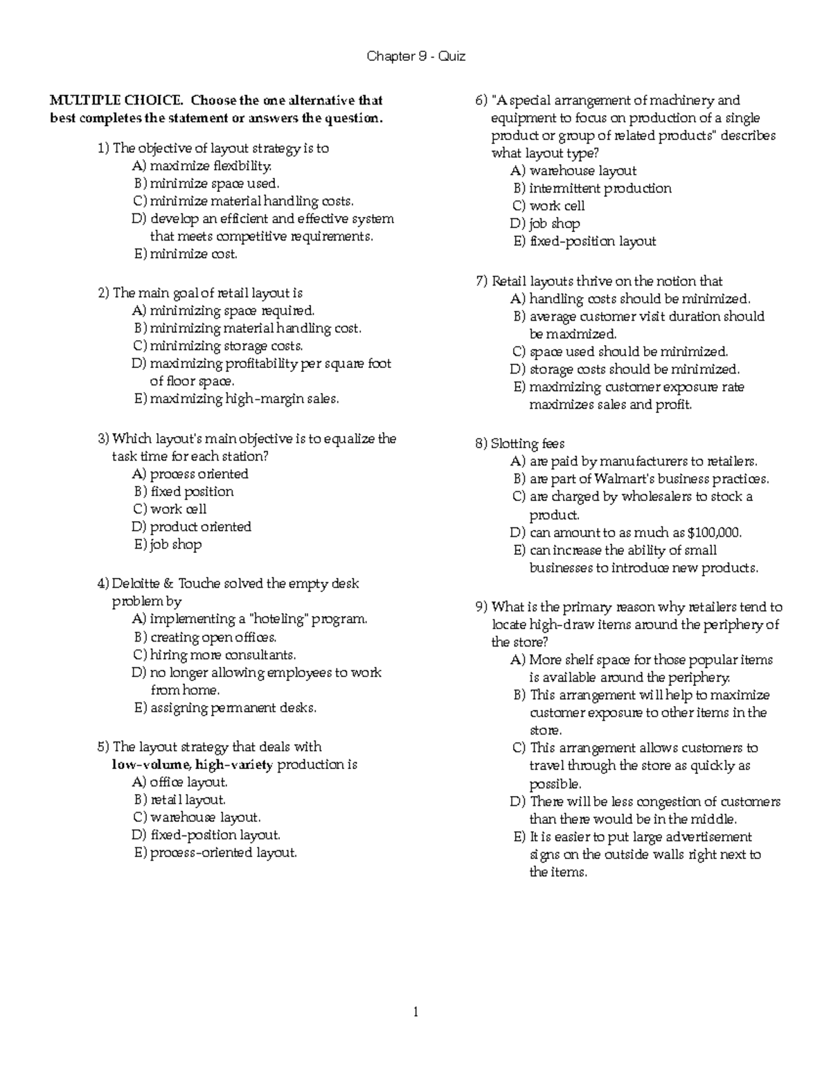 Chapter 9 - Chapter 9 - Quiz MULTIPLE CHOICE. Choose The One ...