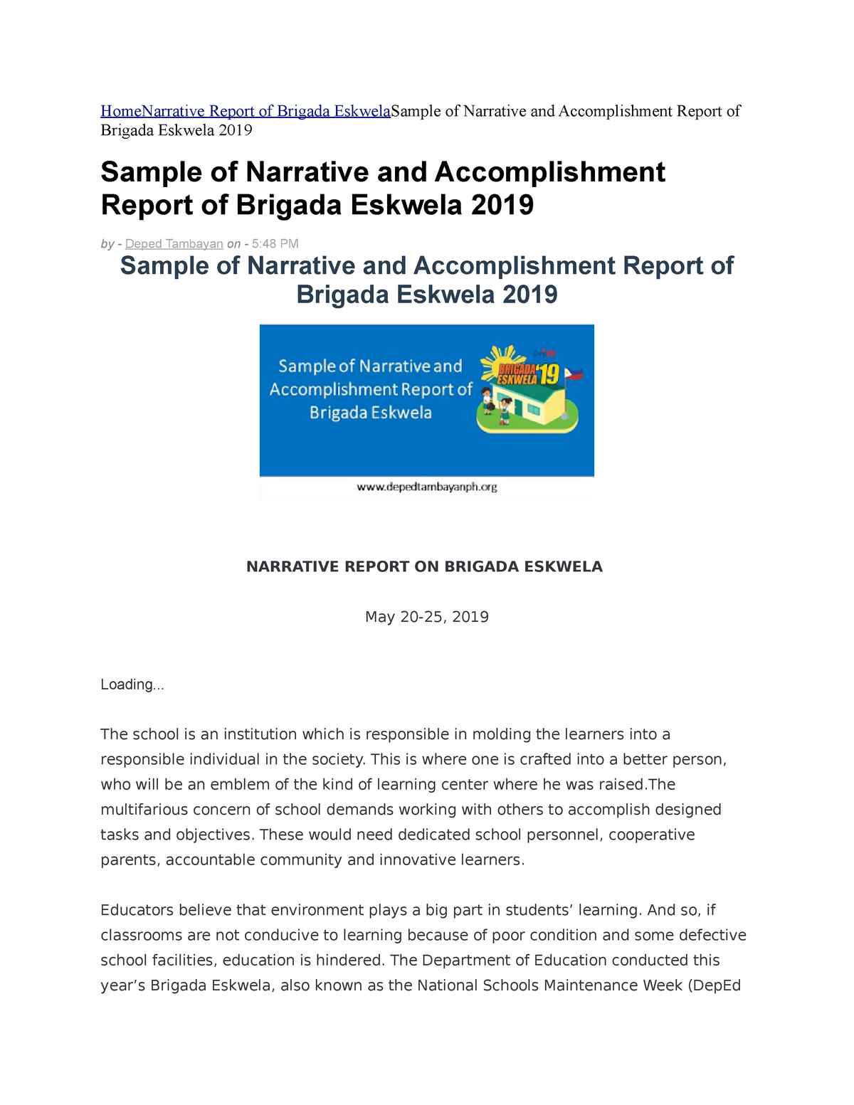 Home Narrative Report Of Brigada Eskwela Sample Of Narrative And