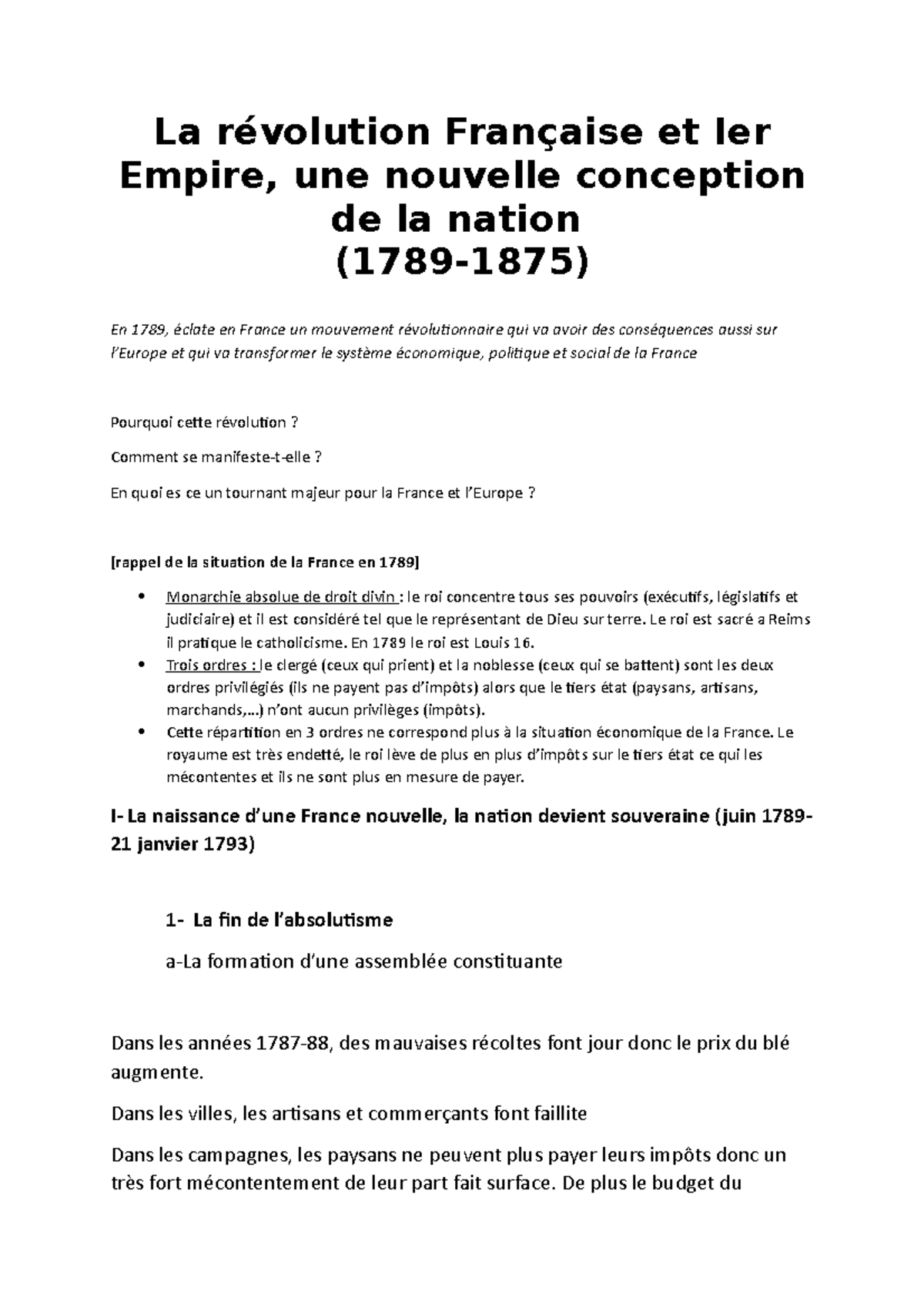 dissertation sur la revolution francaise et l'empire