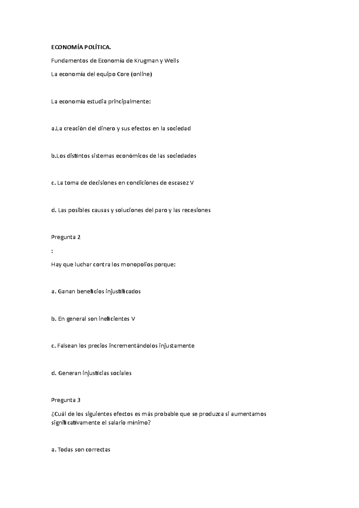 Test Inicial Economía Política EconomÍa PolÍtica Fundamentos De Economía De Krugman Y Wells