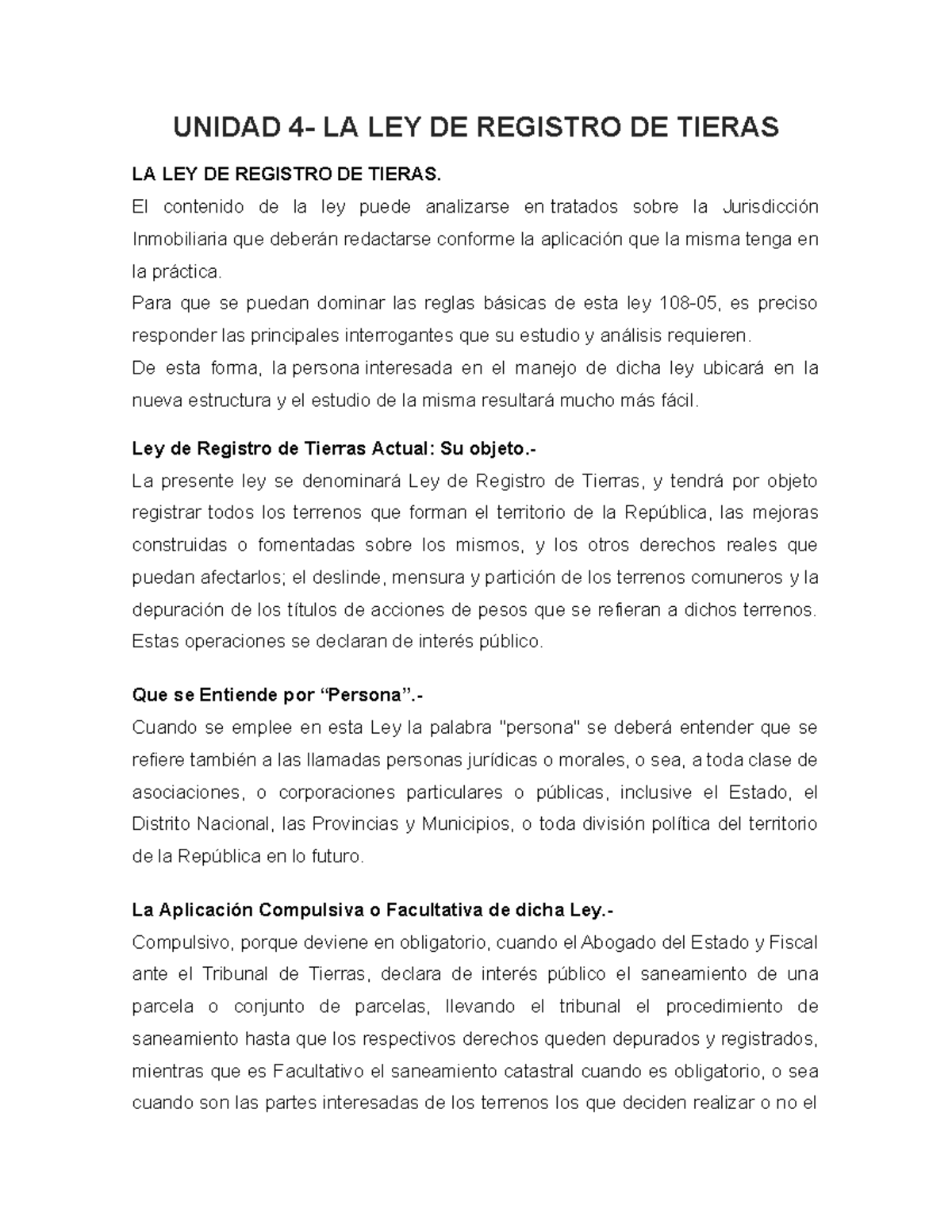 Unidad 4 LA LEY DE Registro DE Tieras UNIDAD 4 LA LEY DE REGISTRO DE