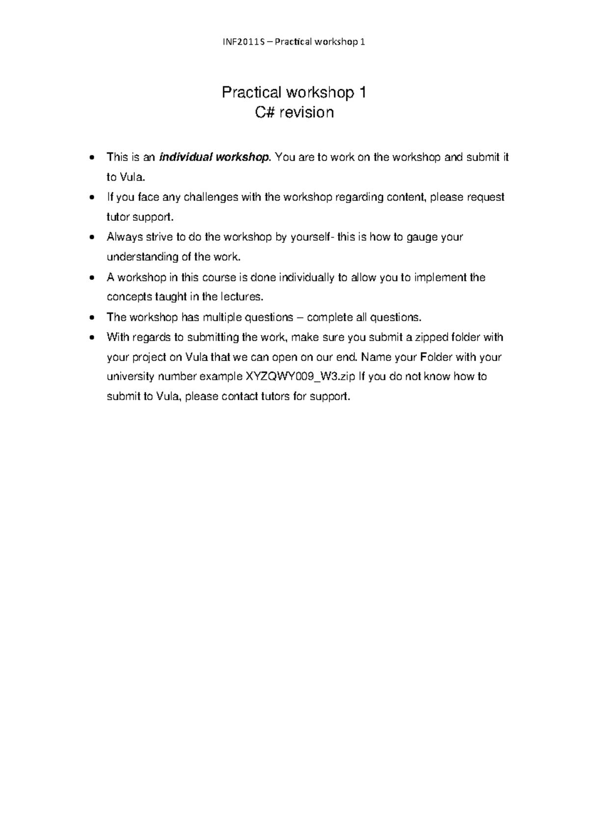 Workshop 1 - C Revision - INF2011S – Practical workshop 1 Practical ...