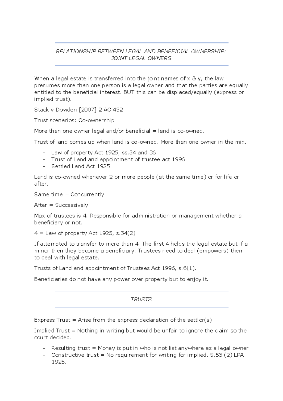 Relationship Between Legal AND Beneficial Ownership Joint Legal