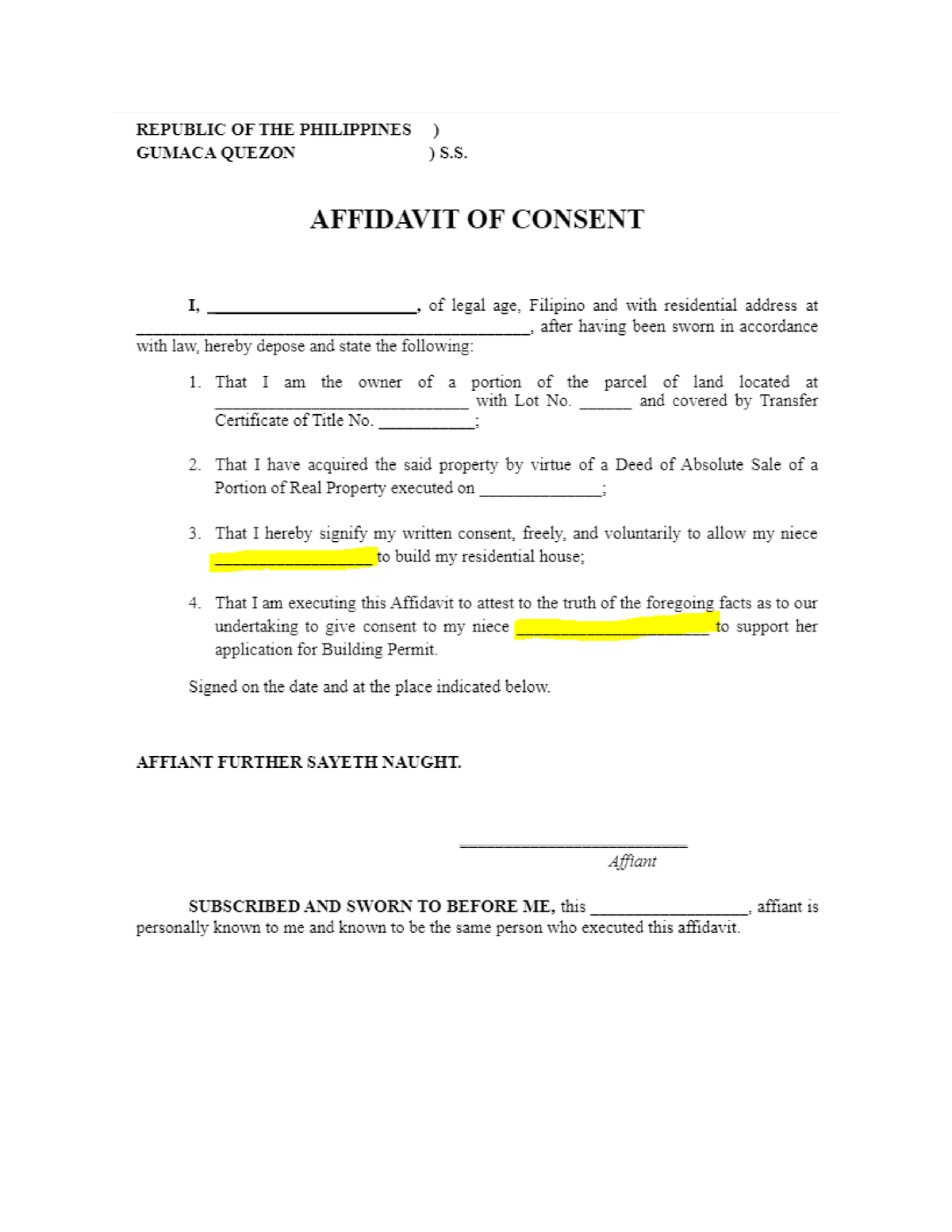 Affidavit of Consent for Property - Masters in Business Administration ...