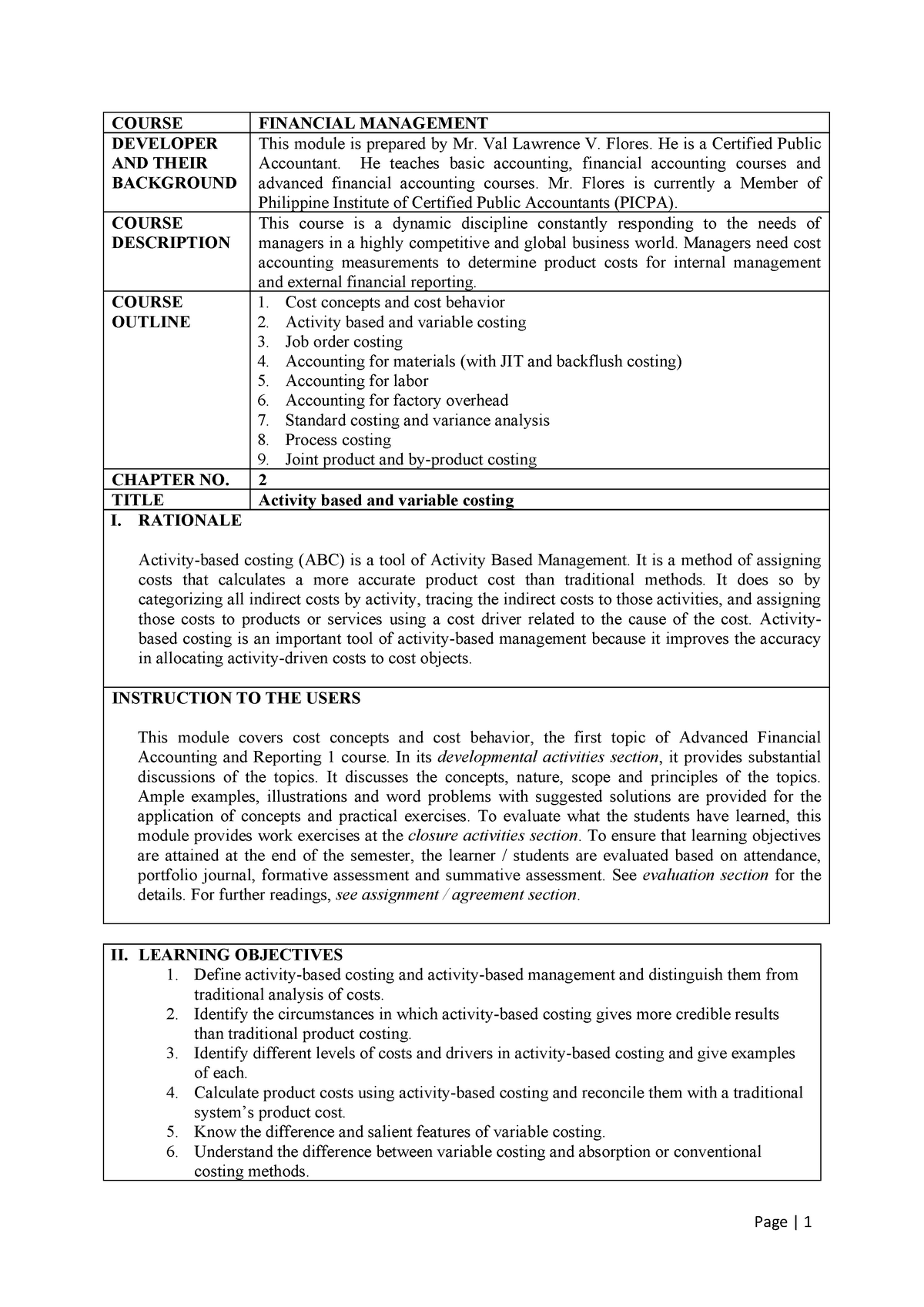 AFAR 1 - Flexible Learning Module - Midterm Topic 2 - ABC and Variable ...