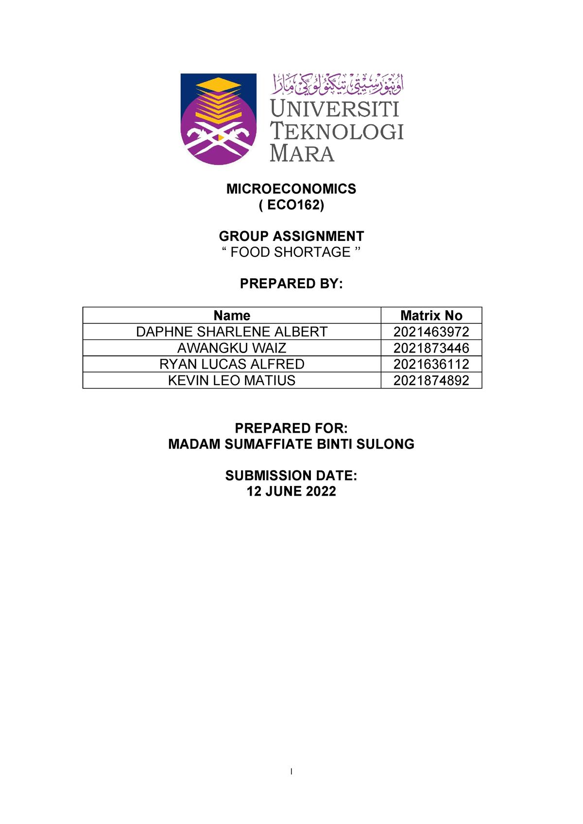 eco162 assignment report 2021