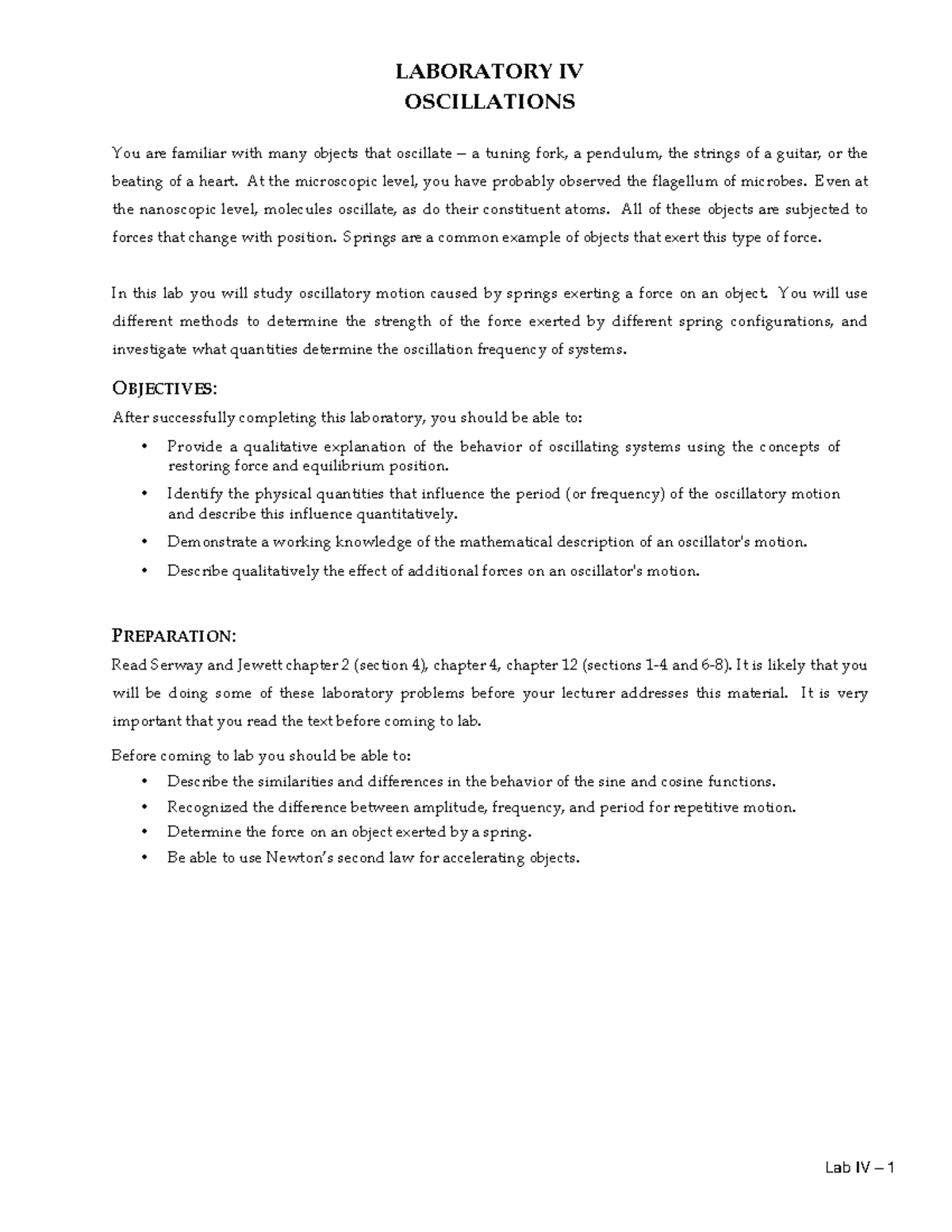 1201lab4 Lab Report Laboratory Iv Oscillations Lab Iv 1 You Are