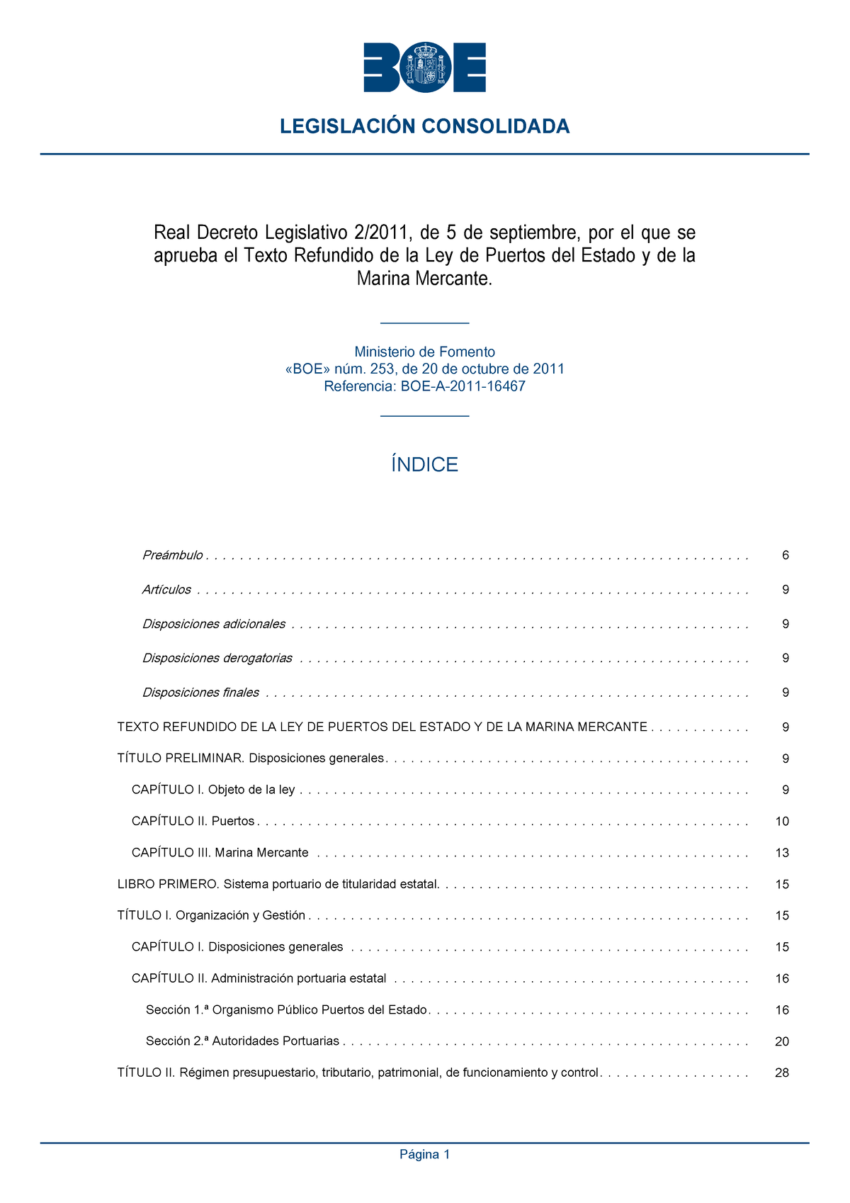 BOE A 2011 16467 Consolidado - Real Decreto Legislativo 2/2011, De 5 De ...