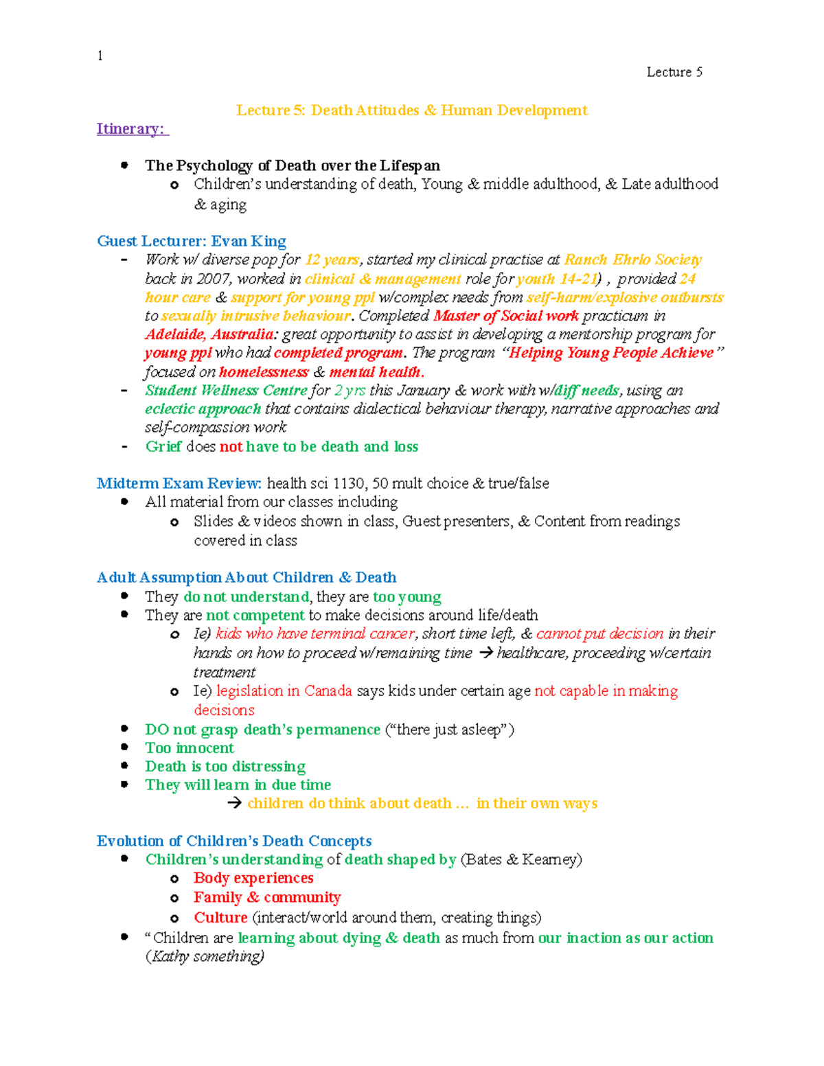 Lecture 5 - Lecture 5 Lecture 5: Death Attitudes & Human Development ...
