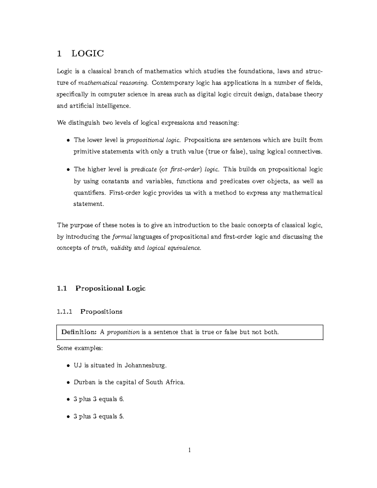 Logic Notes - MATHEMATICS 1A01 - 1 LOGIC Logic is a classical branch of ...