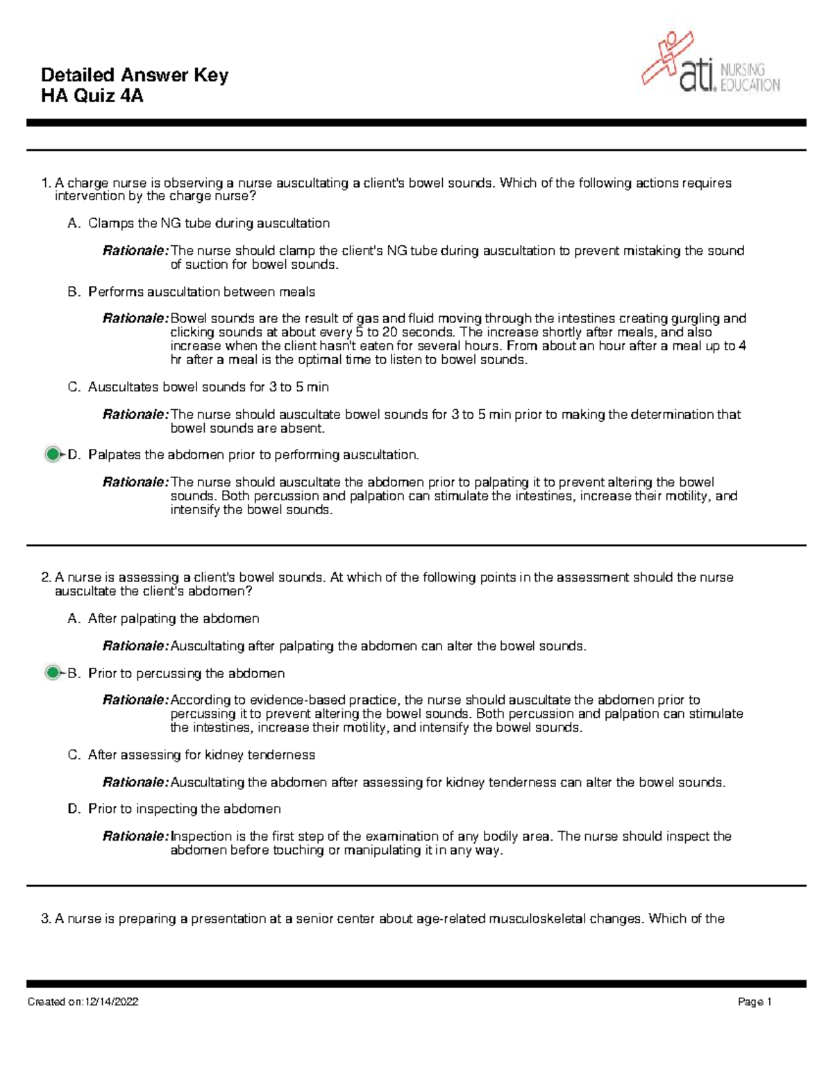 HA Quiz 4 A - helpful hintd and stuff - HA Quiz 4A A charge nurse is ...