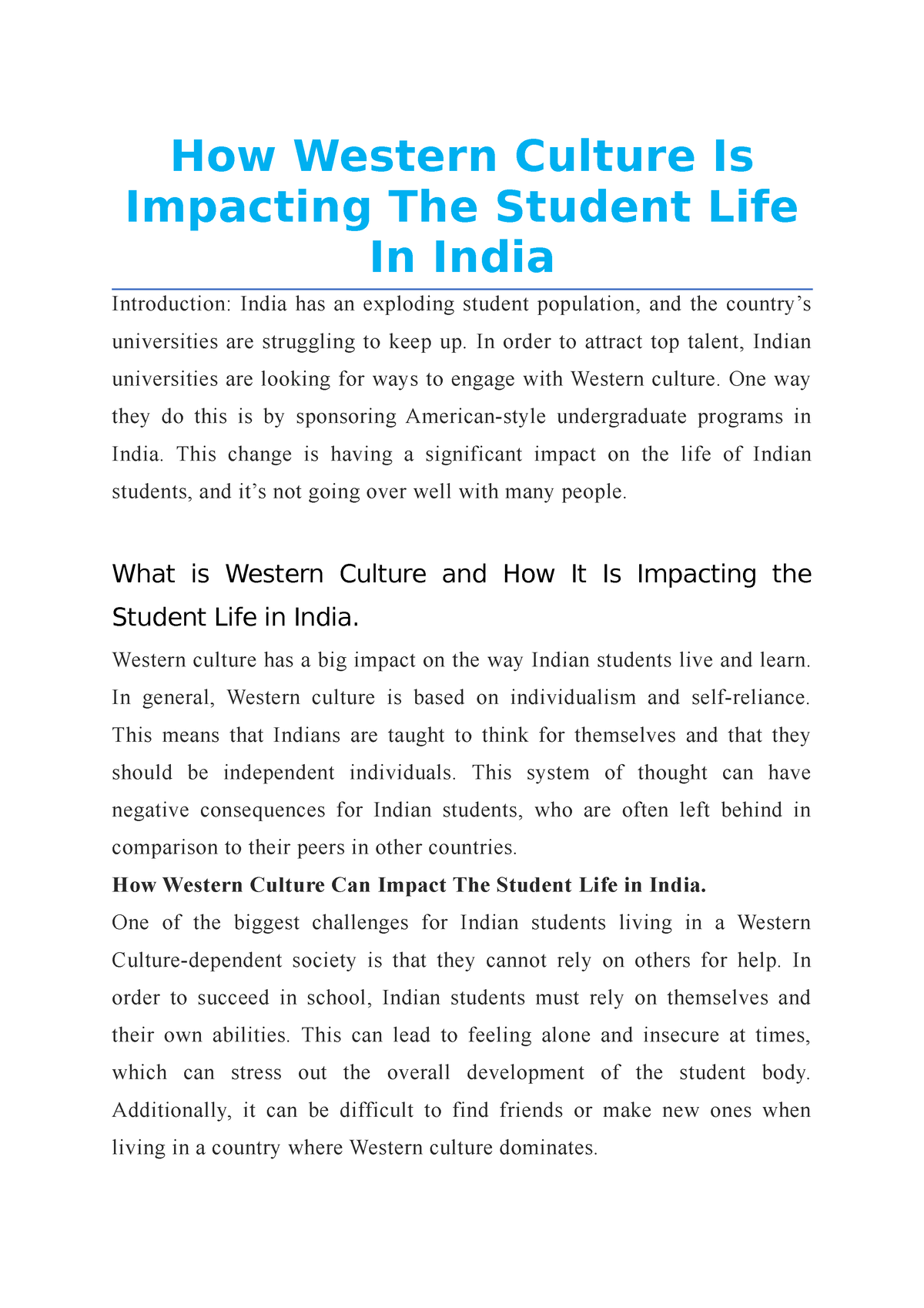 essay on impact of western culture in india