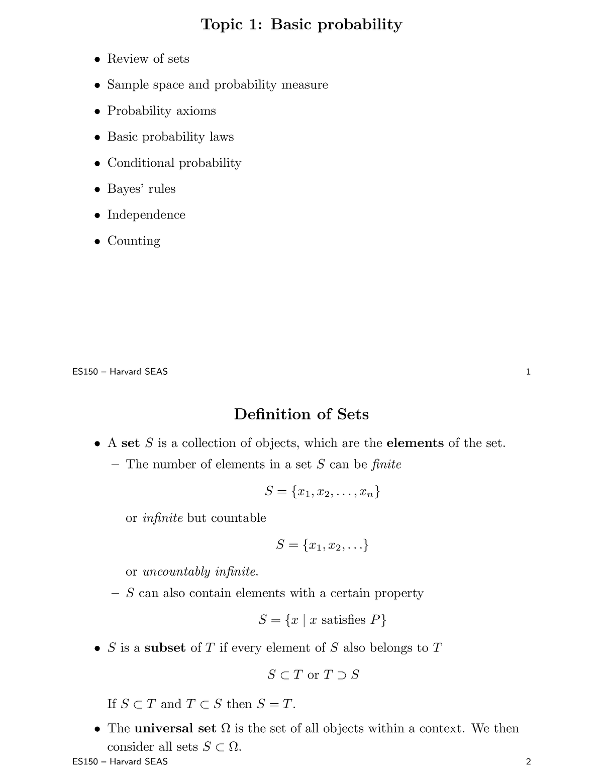 1-prob - Topic 1: Basic Probability Review Of Sets Sample Space And ...