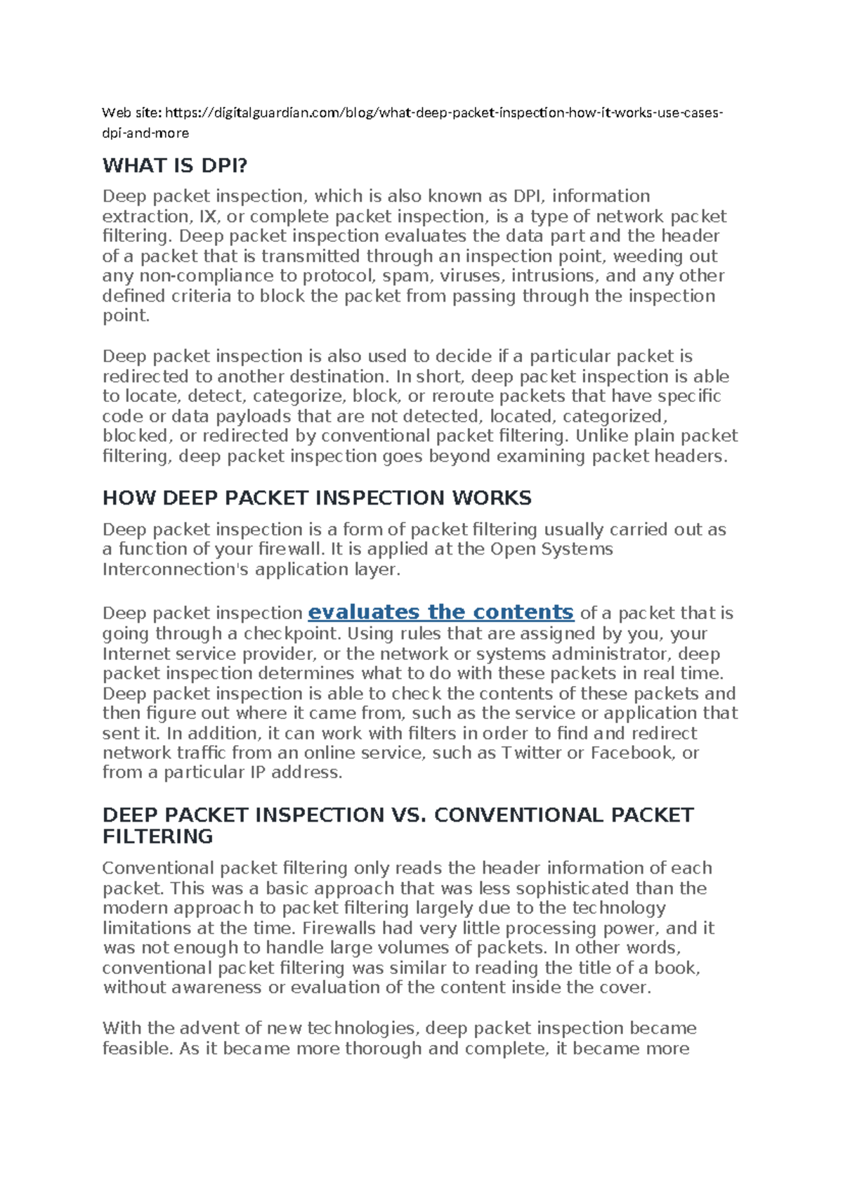 Deep Packet Inspection 2 - Web site: - Studocu