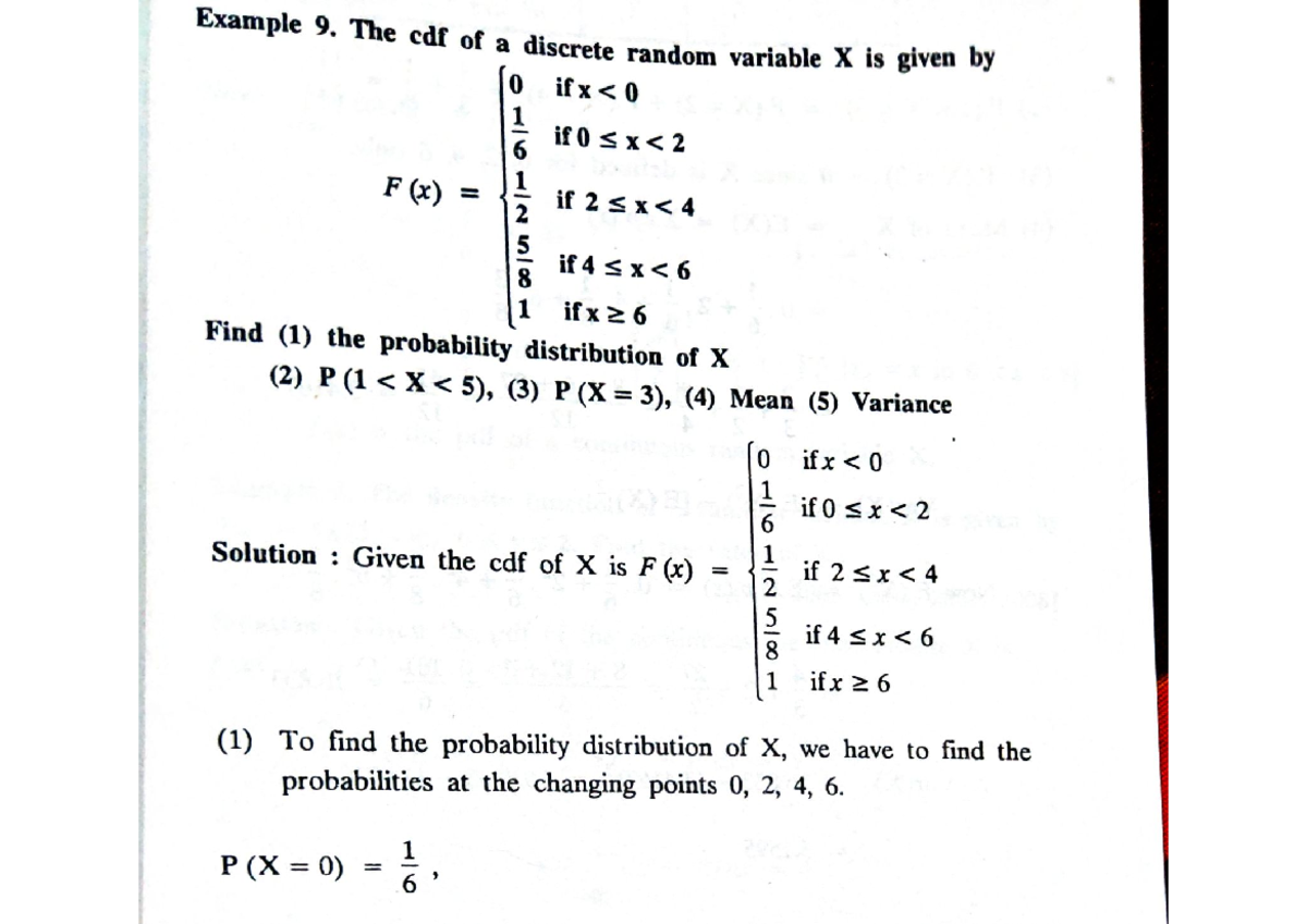 Continuatues RV - Notes - Example 9. The cdf of a discrete random ...
