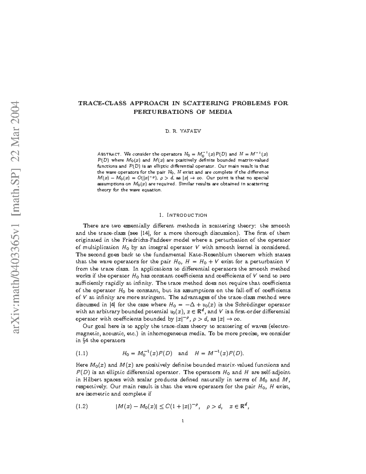 0403365 - Cours - arXiv:math/0403365v1 [math] 22 Mar 2004 TRACE-CLASS ...