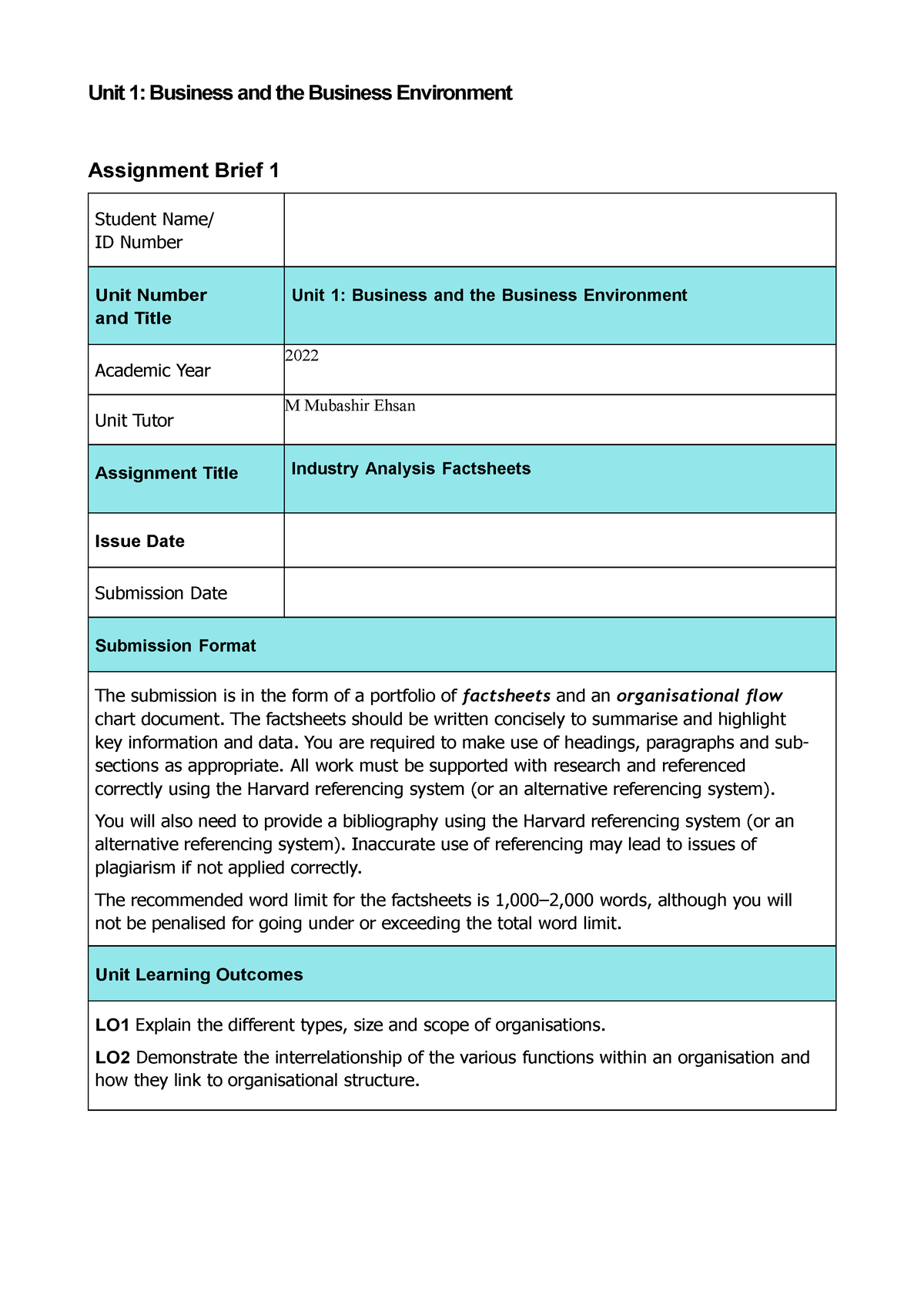 unit 1 business and the business environment assignment sample