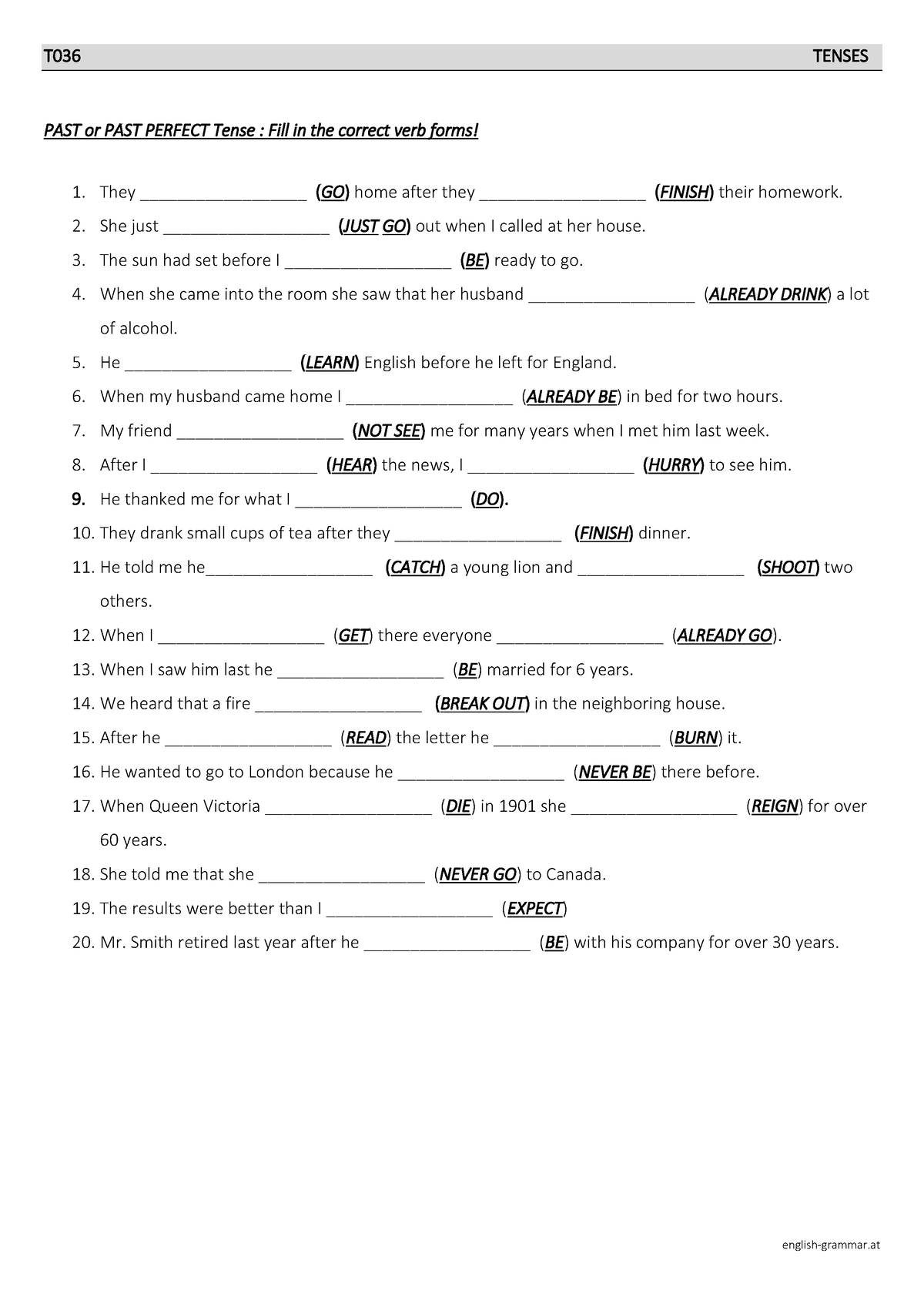 Tenses - PDF Worksheets - English Vocabulary and Grammar - english ...