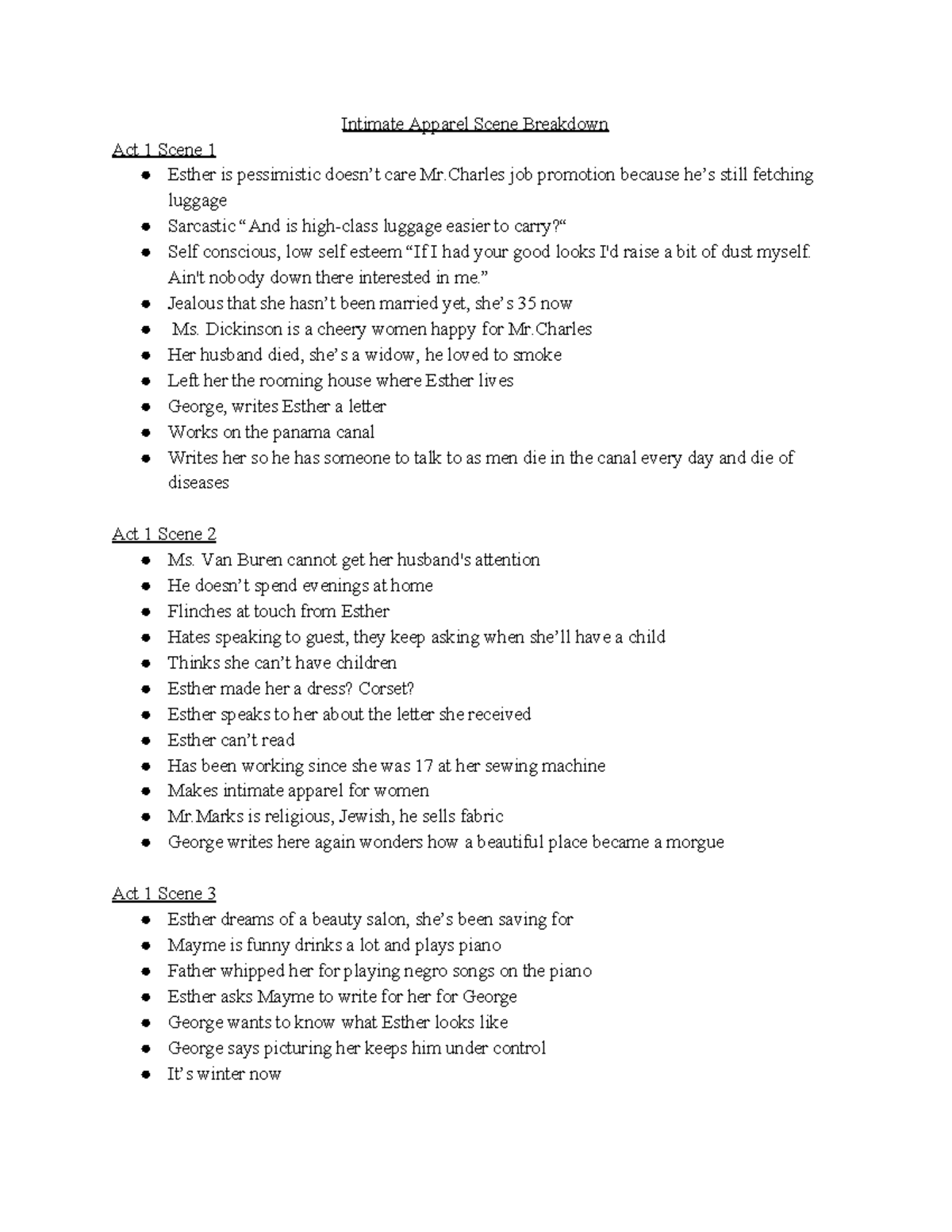 Intimate Apparel Scene Breakdown Act 12 Esther's Journey and