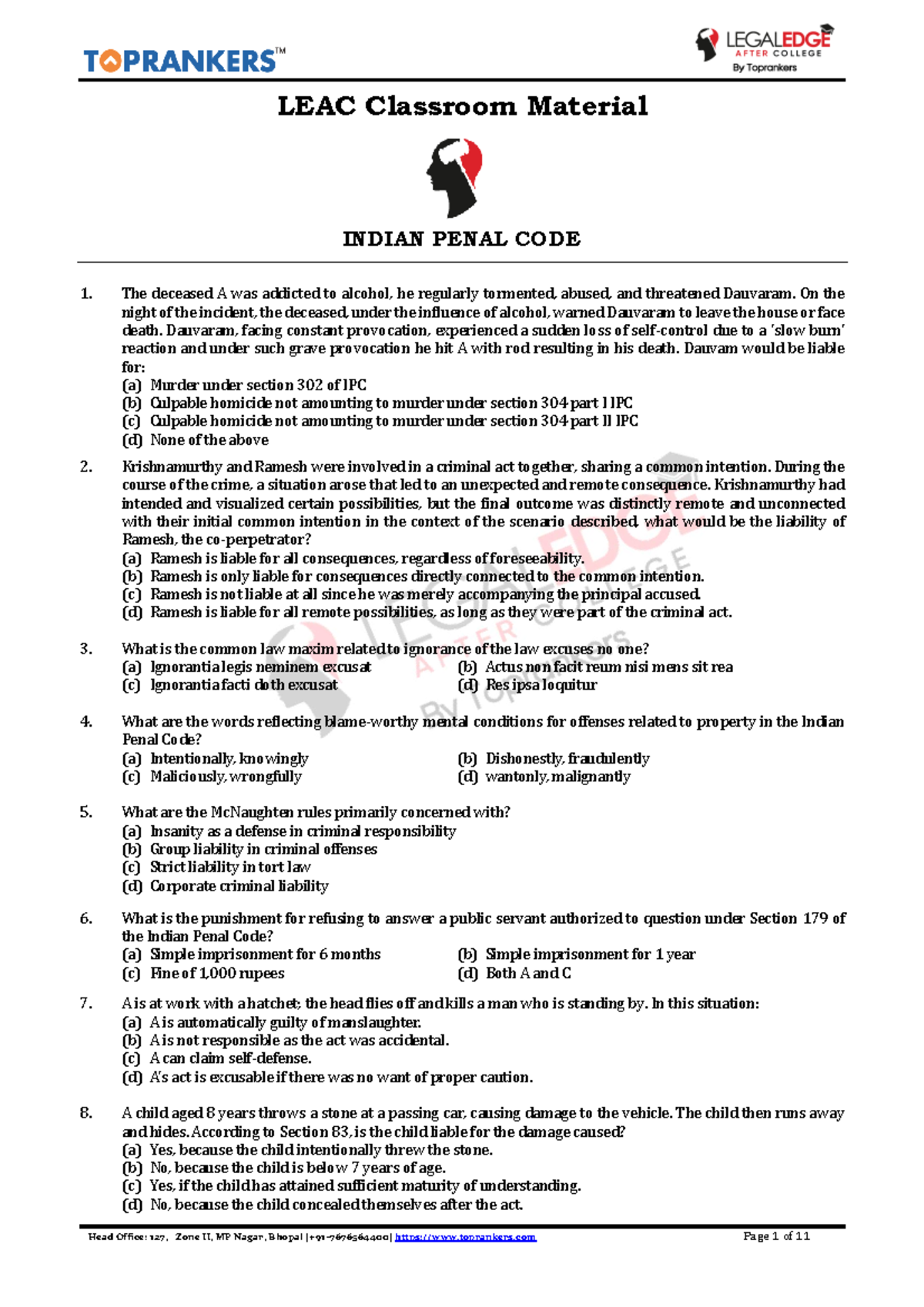 Ipc-questions-027dfac0d61dc - LEAC Classroom Material INDIAN PENAL CODE ...