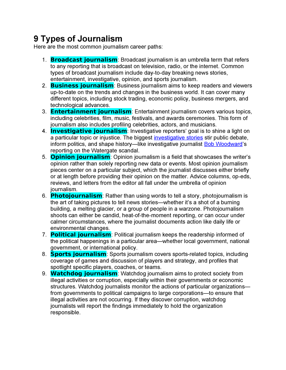 9 Types of Journalism - none - 9 Types of Journalism Here are the most ...