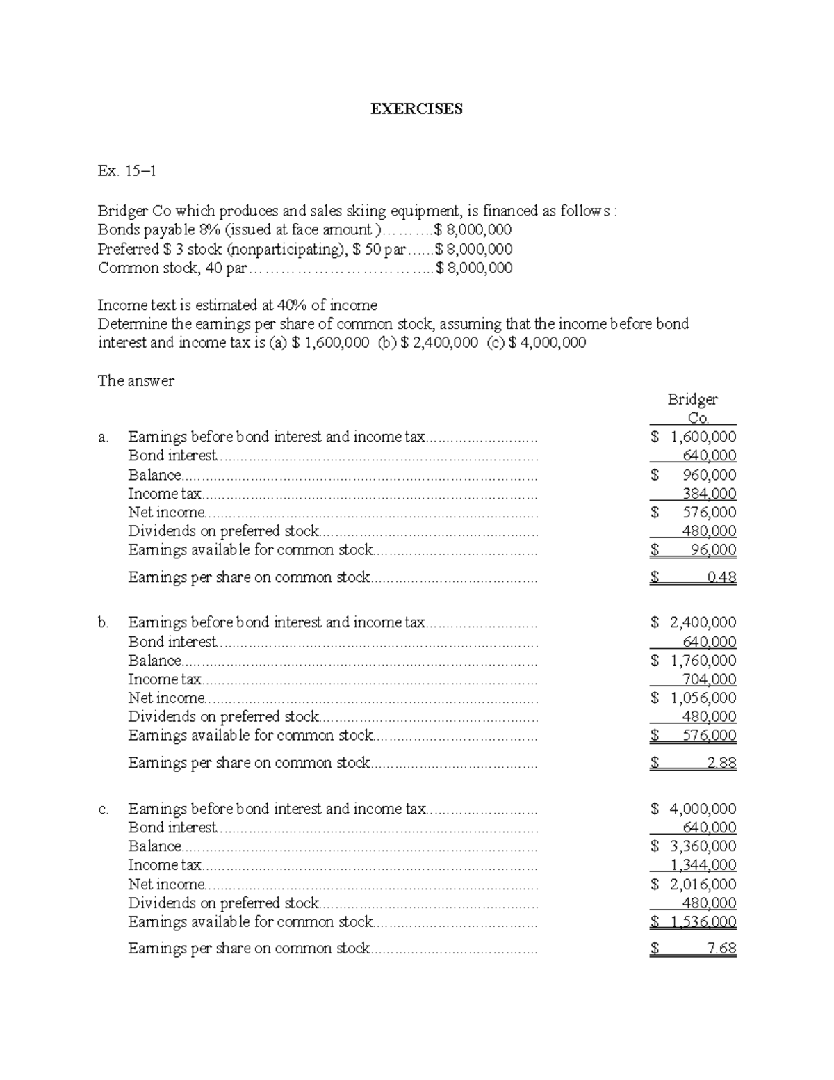 Final Assignment - EXERCISES Preferred $ 3 stock (nonparticipating ...