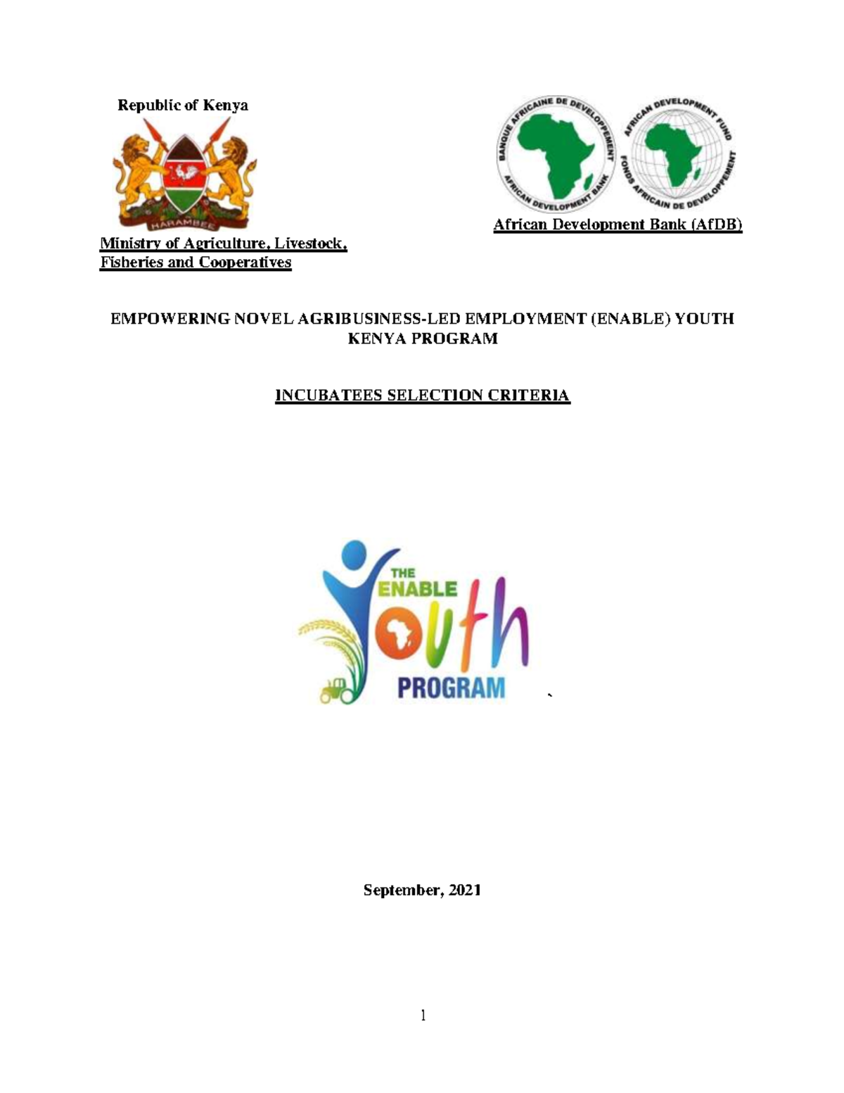 Enableyouthkenyaprogram selectioncriteria sept2021 Republic of
